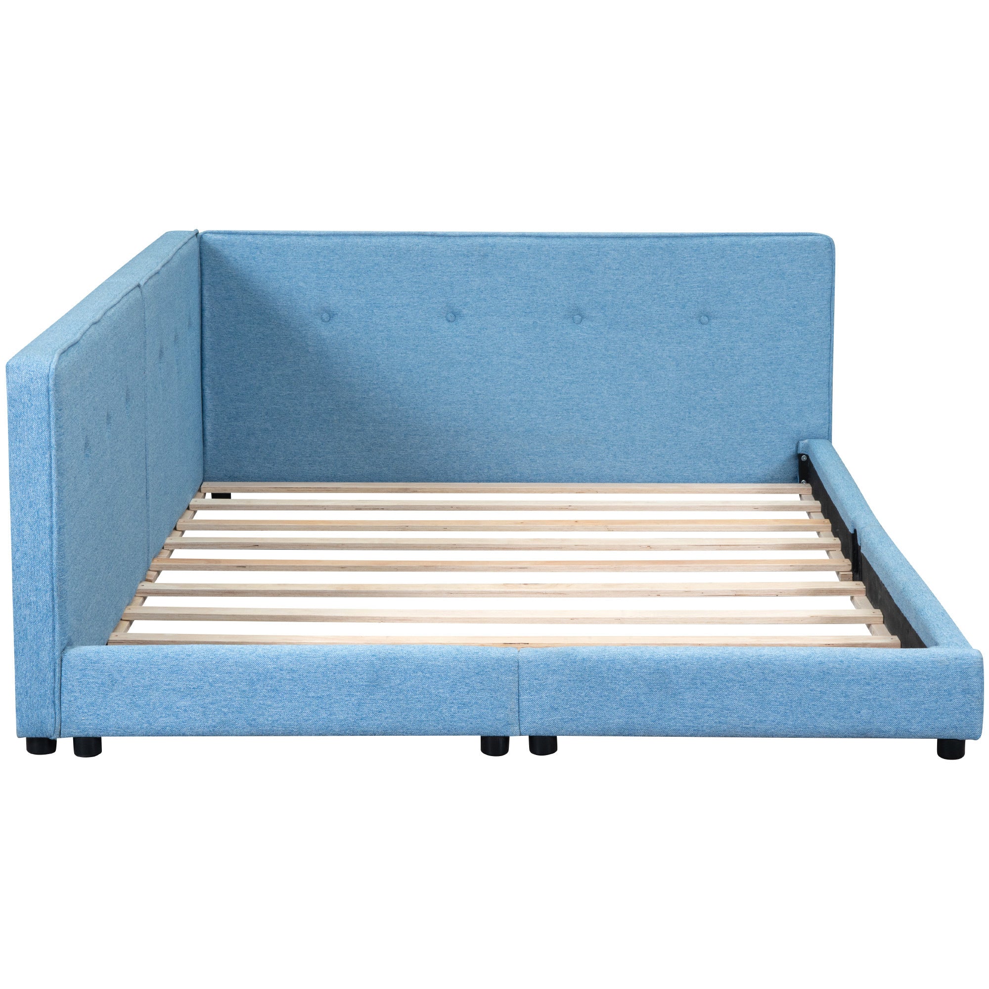 Upholstered Full Size platform bed with USB Ports, Blue