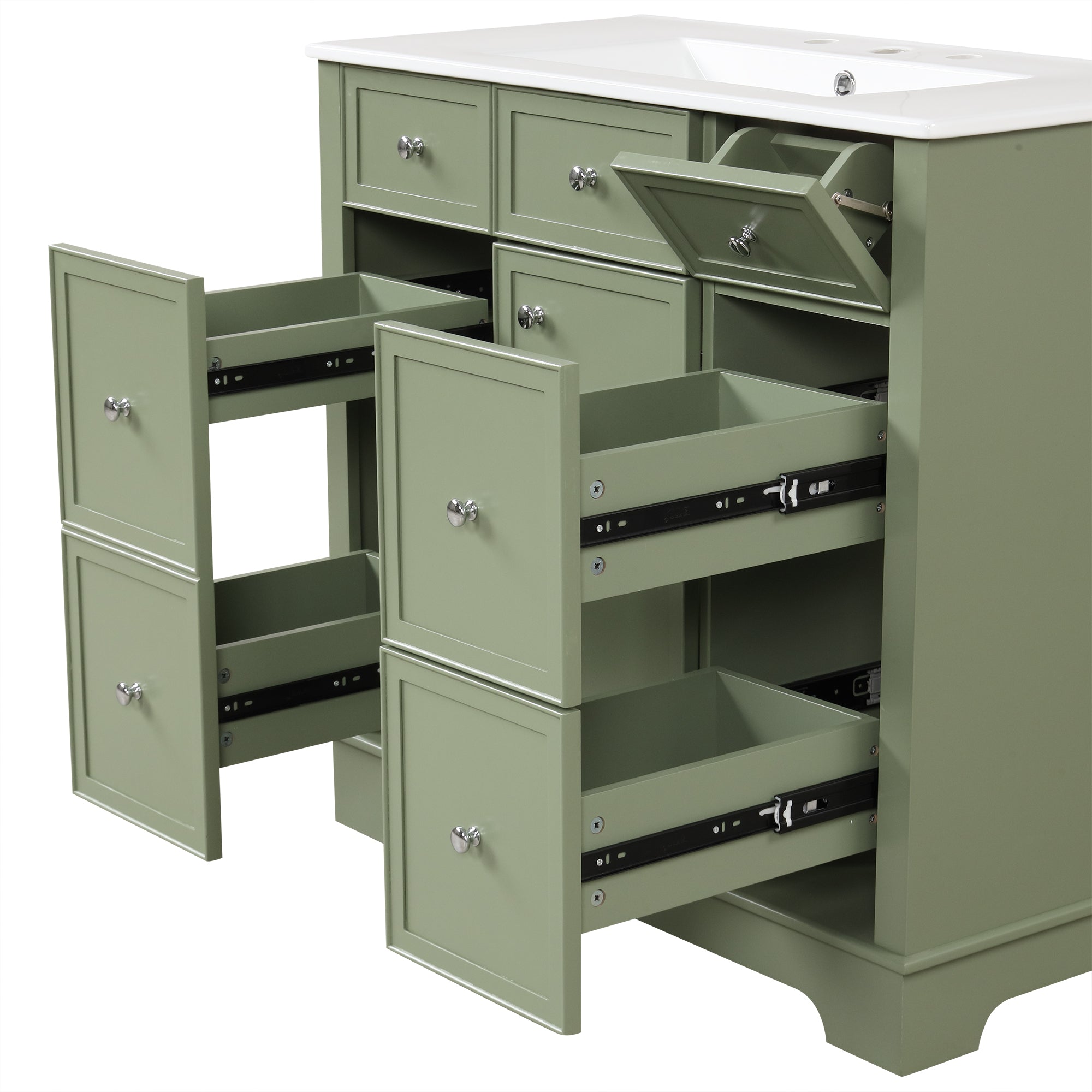 36" Bathroom Vanity with Sink, One Cabinet with Three drawers and One Flip Drawer, Solid Wood and MDF Board, Green