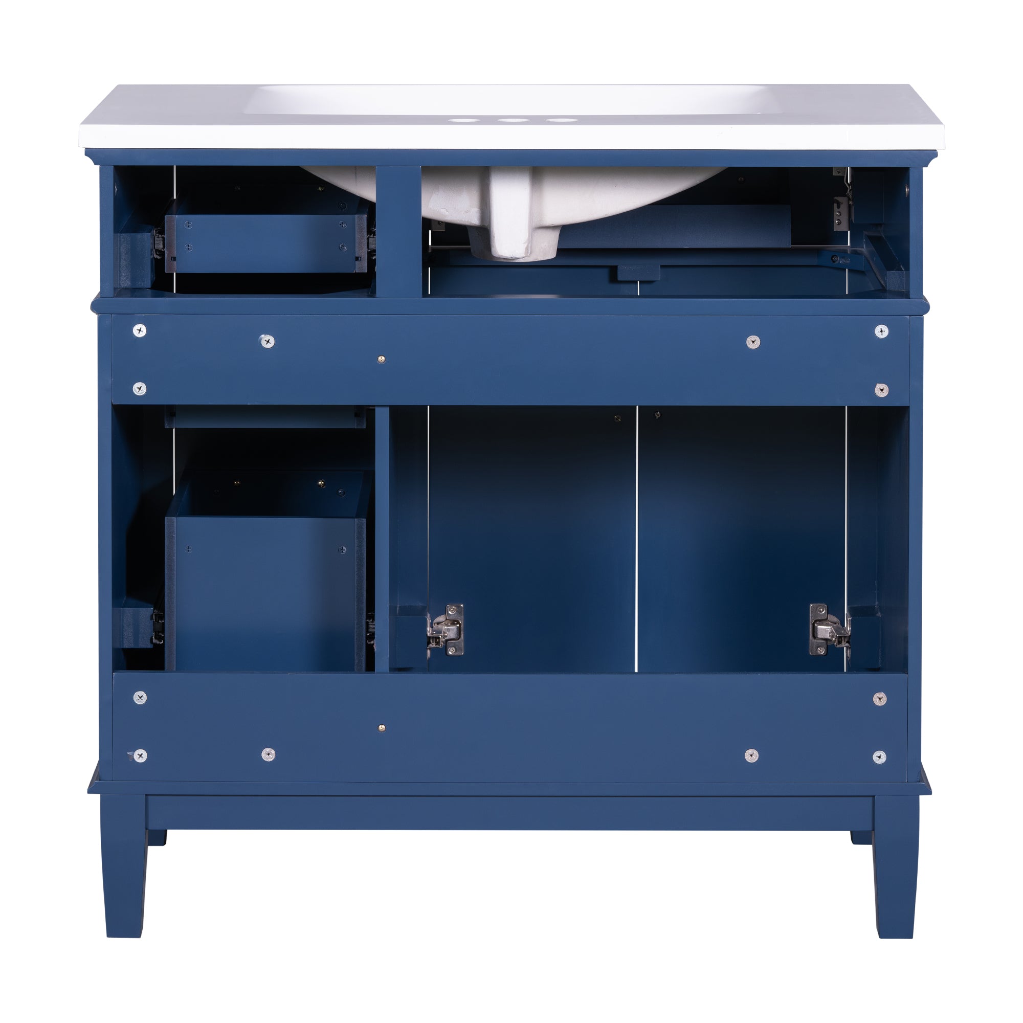 36-inch Bathroom Vanity with Resin Sink, Modern Bathroom Cabinet in Blue, Featuring Two Soft Close Doors and Four Drawers