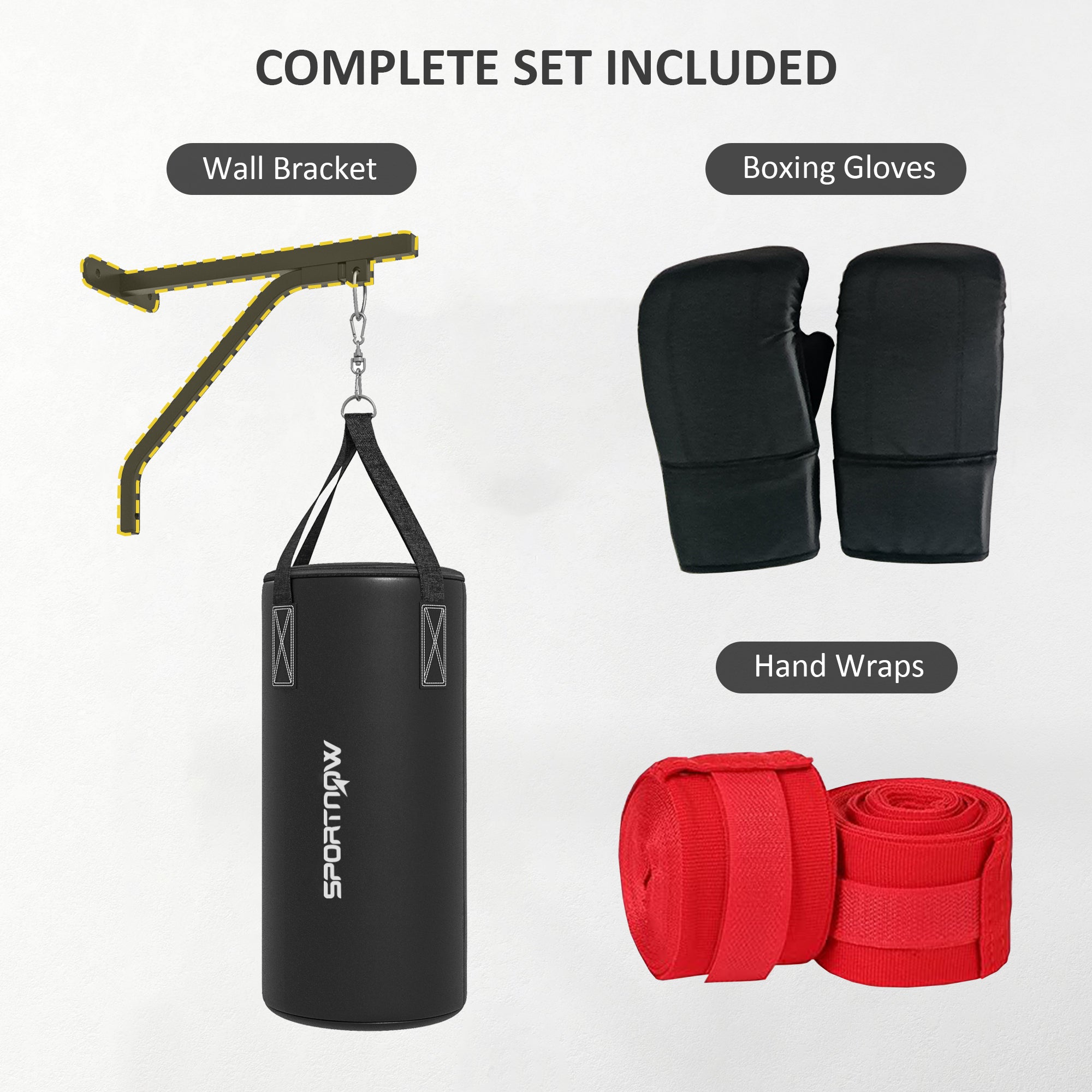 Soozier Unfilled Punching Bag for Adults, Heavy Bag Wall Mount Set with Bracket, Boxing Gloves, Hand Wraps and 360° Swivel Hook for Muay Thai and MMA Training