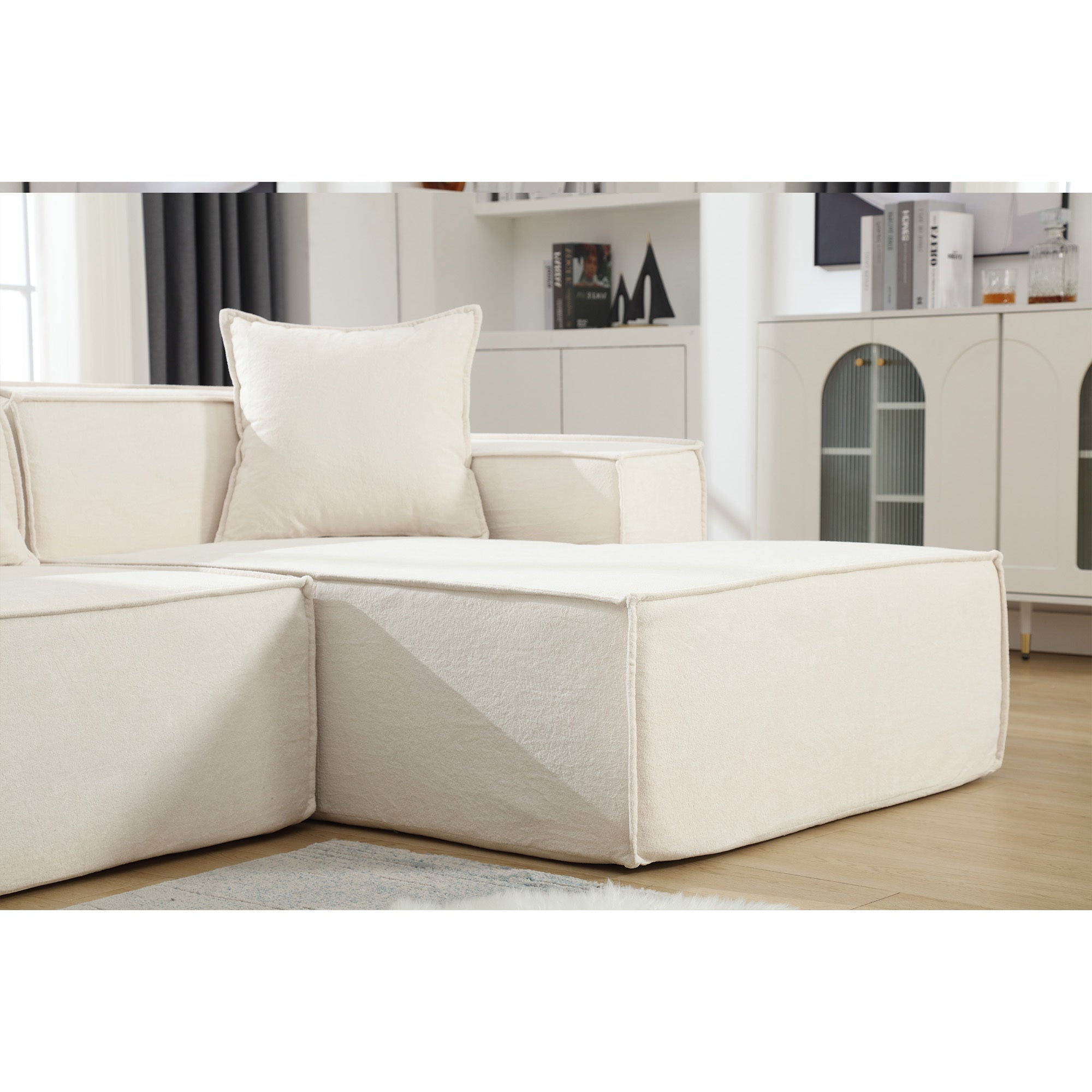 [VIDEO PROVIDED] Modular combination living room sofa set, modern minimalist sofa, free installation sofa, L-shaped, Italian minimalist tofu block sofa, Right-Hand Facing,Terrycloth fabric ,Beige