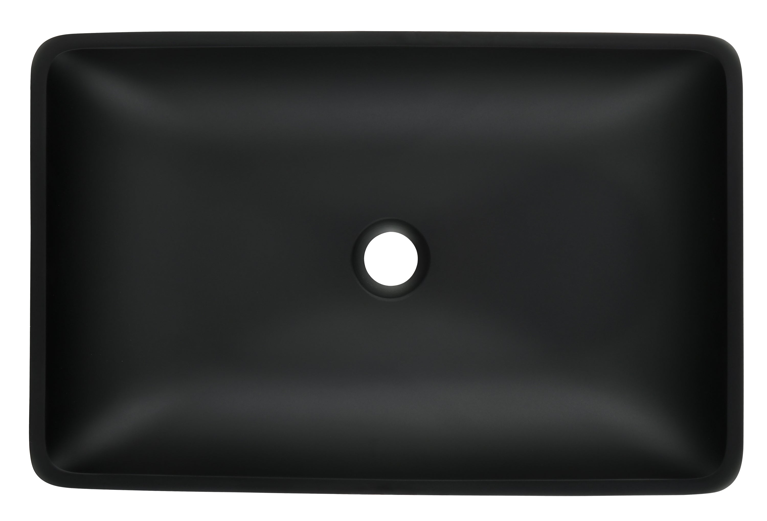 14.38" L -22.25" W -4-3/8 in. H Matte Shell  Glass Rectangular Vessel Bathroom Sink in Black with  Faucet and Pop-Up Drain in Matte Black