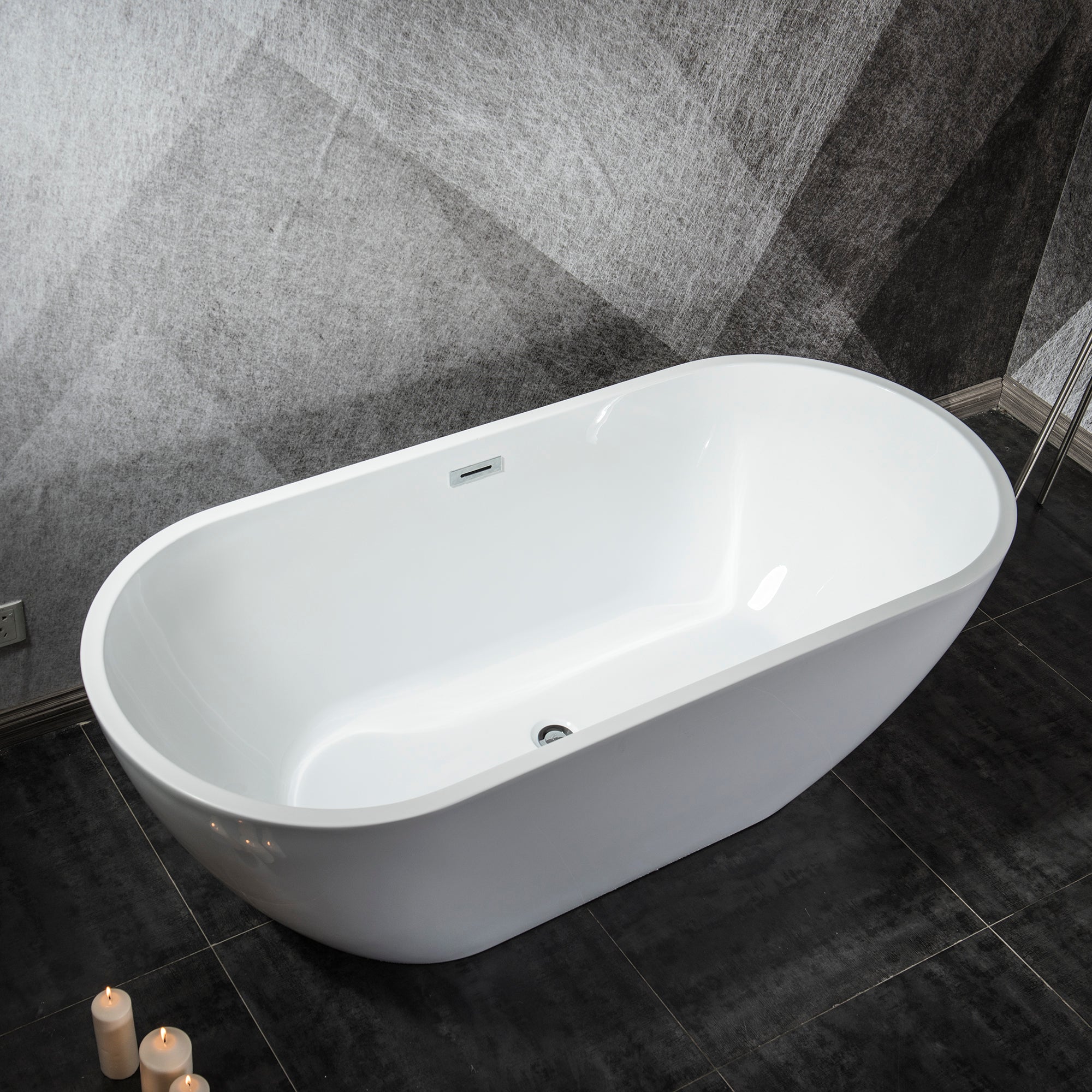 67'' Acrylic Freestanding White Soaking  Bathtub With Classic Oval Shape, Chrome Drain, Slotted Overflow, CUPC Certified, Glossy White 24A09-67