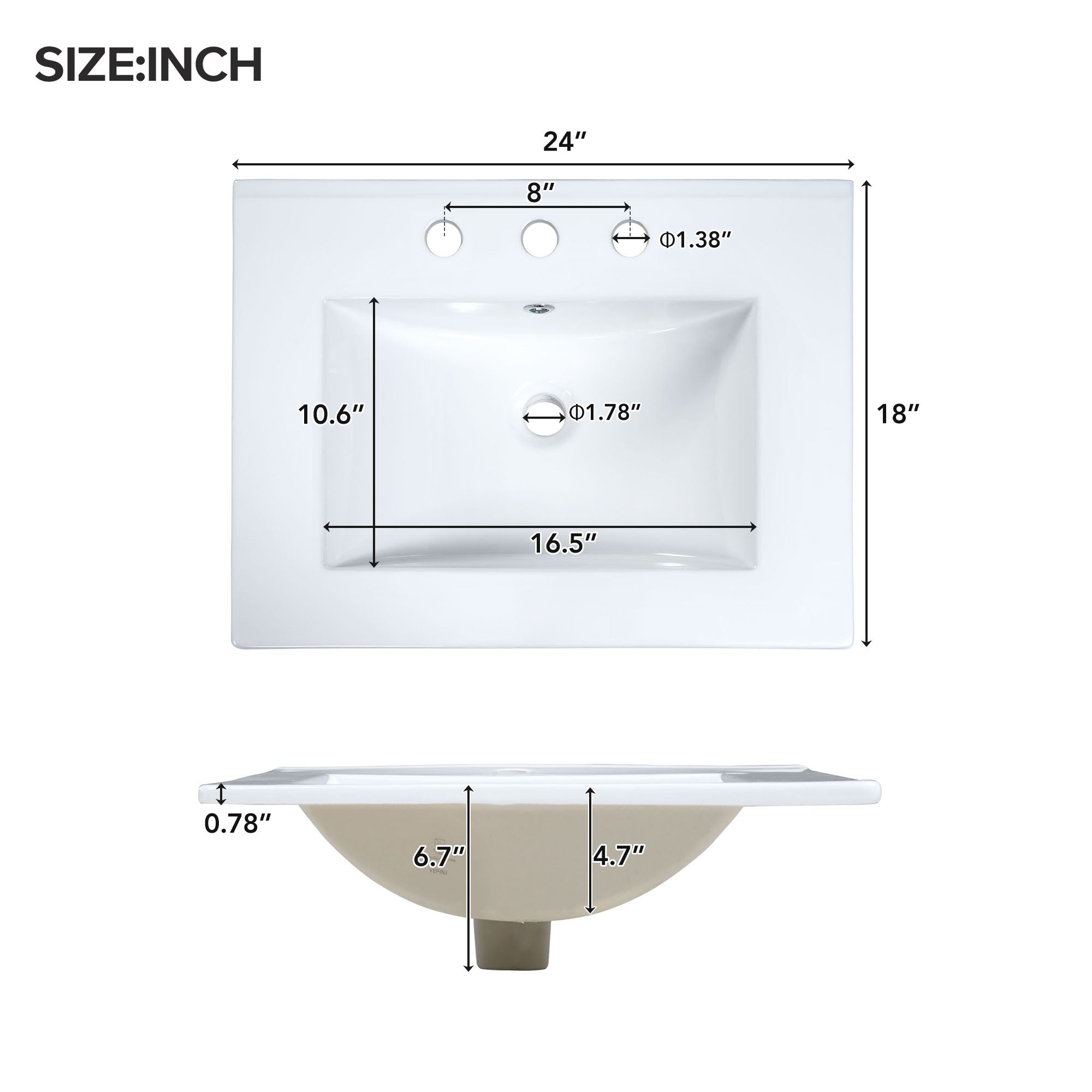 24"Bathroom Vanity Combo with Ceramic sink, Luxurious Space-Saving Vanity - W24"*D18"*H34"inch, 2 Soft Close Doors