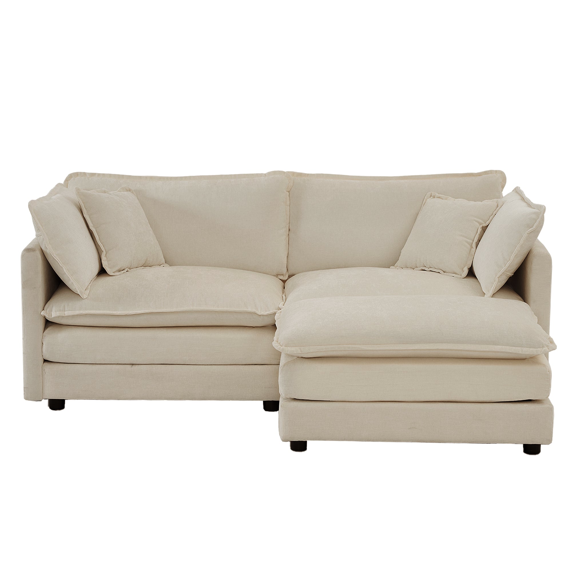 Chenille Two-Seater Sofa with 1 Footrest, 2 Seater L-Shaped Sectional with Ottoman,Loveseat with Ottoman for Small Living Space, Beige Chenille