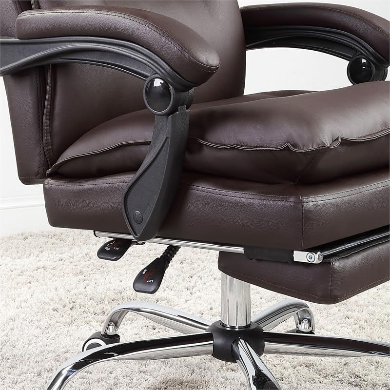 Contemporary Office Chair Upholstered 1pc Comfort Adjustable Chair Relax Office Chair Work Brown Leatherette Padded Armrests