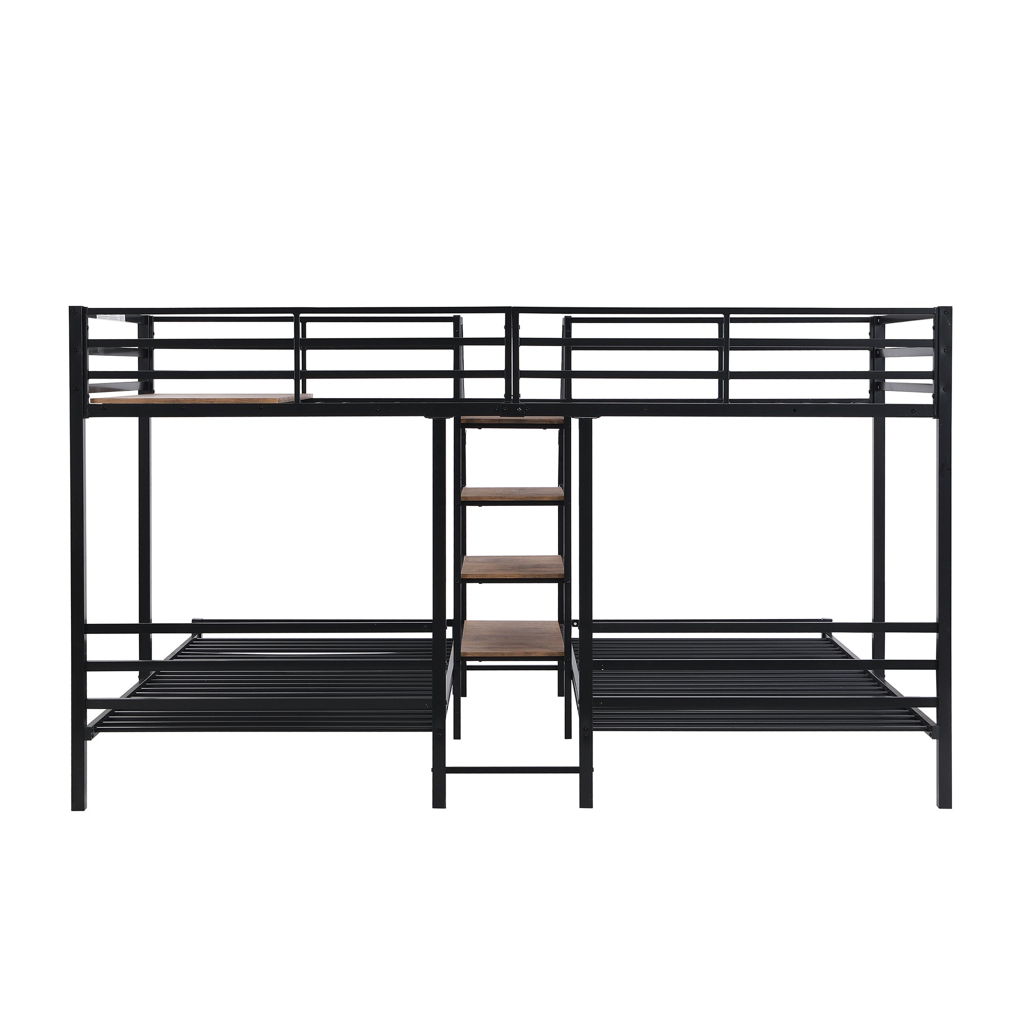 Metal Twin over Twin & Twin Bunk Bed, Triple Bunk Bed with Storage Shelves Staircase, Black