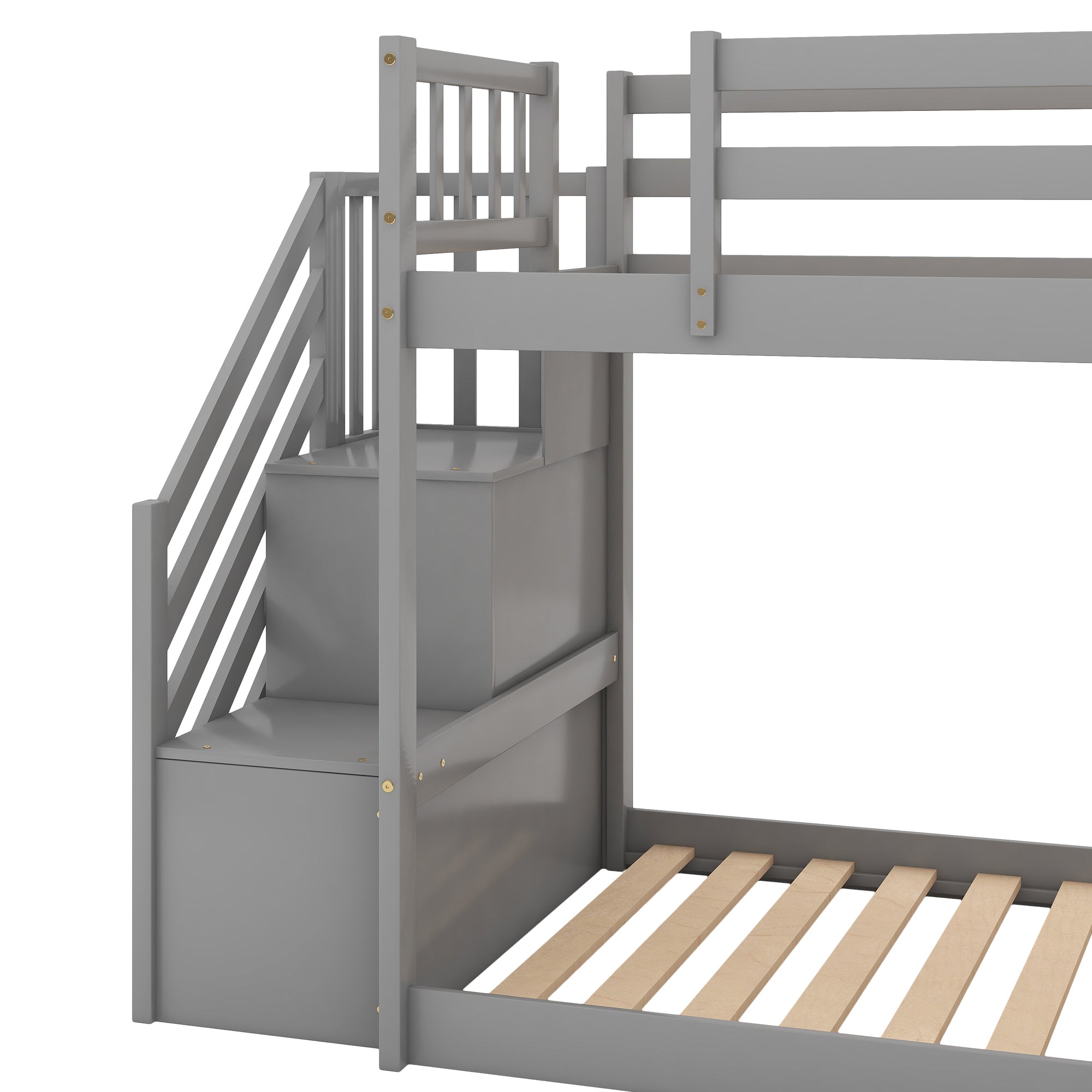 Twin over Twin Bunk Bed with Convertible Slide and Stairway, Gray