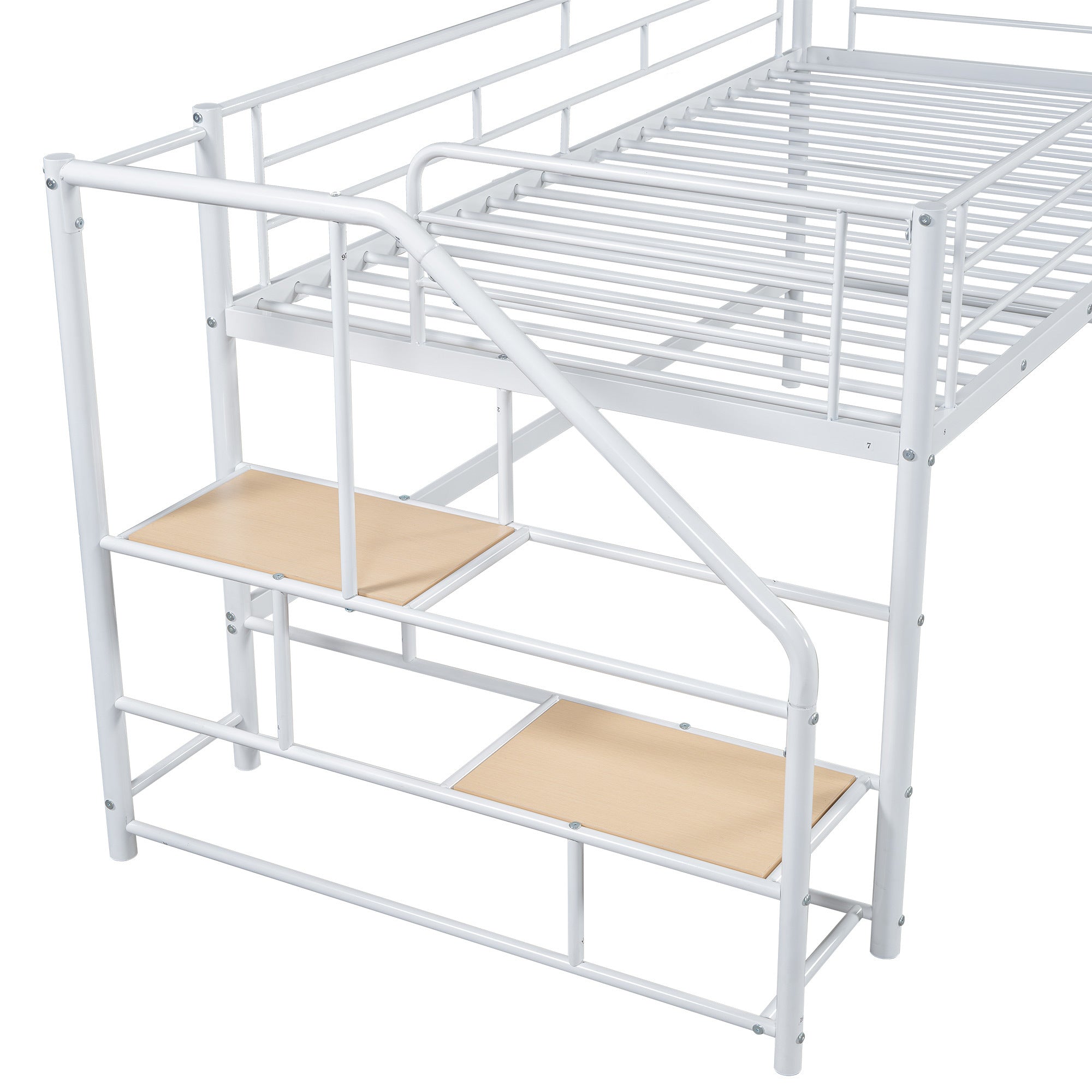 Mid Loft Bed with Storage stairs, Twin, White