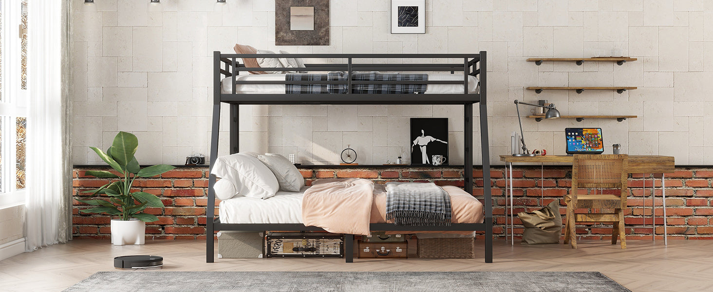 Metal Full XL over King Bunk Bed for Teens and Adults,Space-Saving/Noise Reduced/No Box Spring Needed, Black