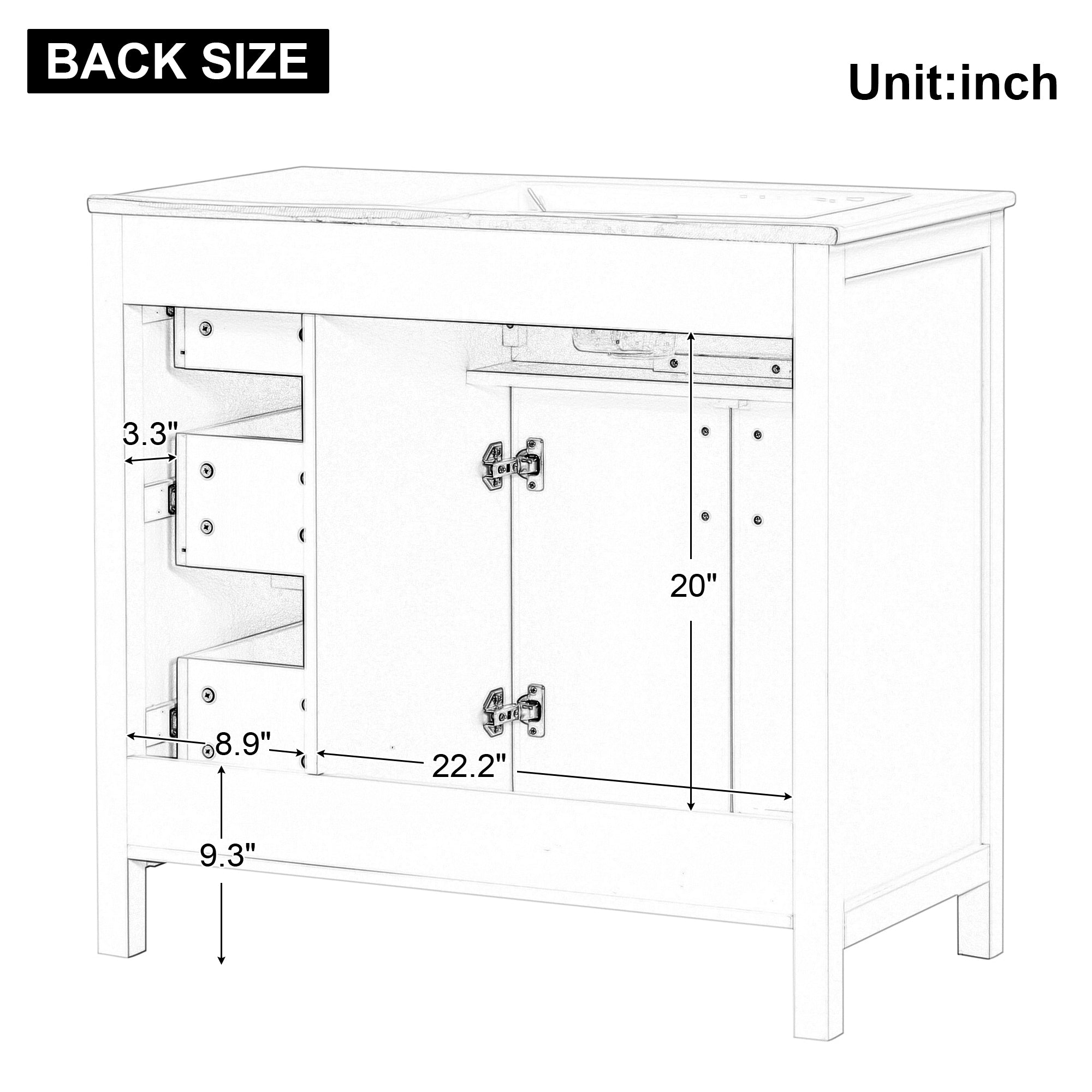 36" Bathroom Vanity with Sink Top, Bathroom Vanity Cabinet with Two Doors and Three Drawers, Solid Wood , MDF Boards ,One Package, Black