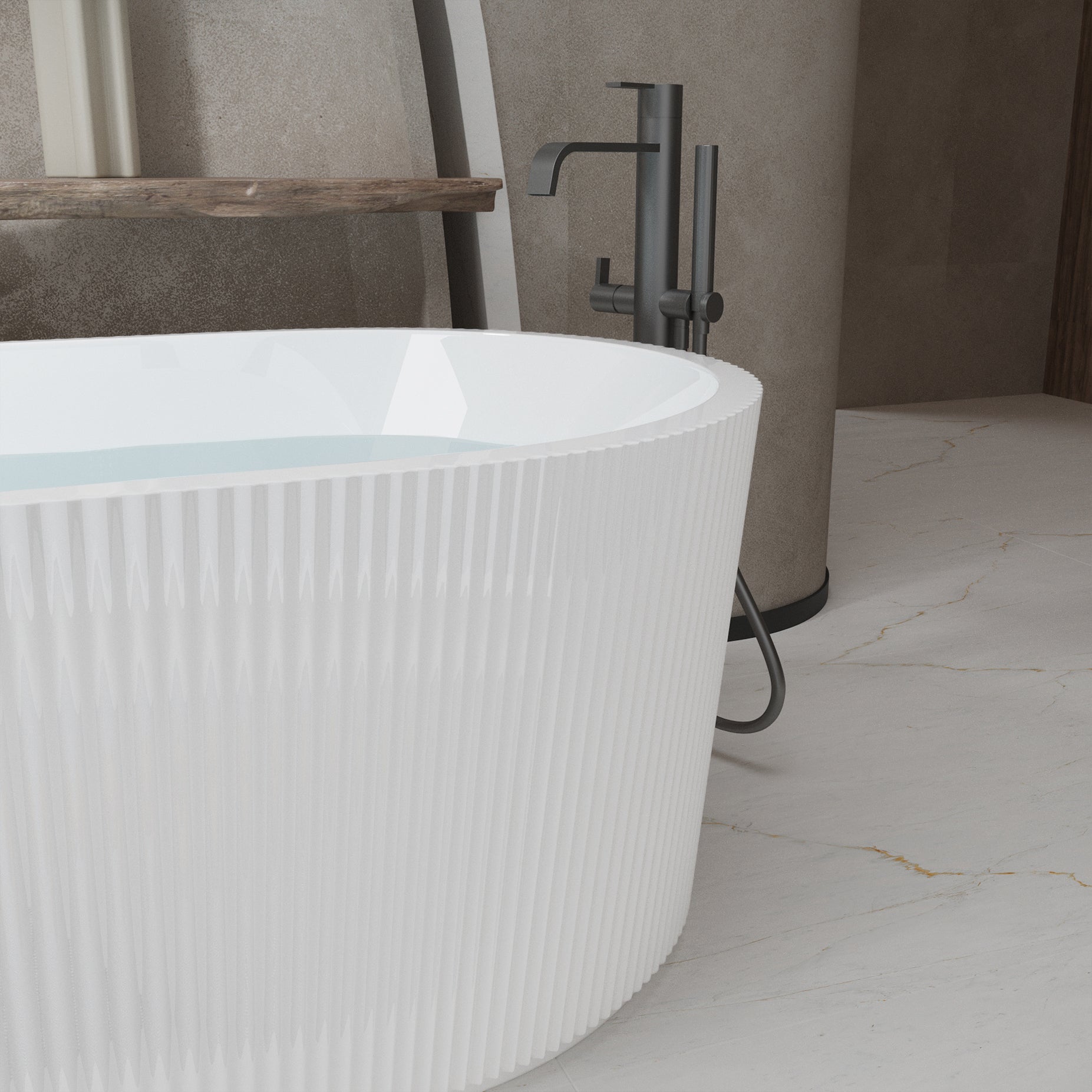 59-inch glossy white linear soaker tub, overhead view