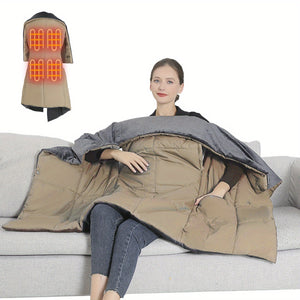 USB Heated Blanket Electric Heated Poncho Shawl Wrap Throw with Zipper Arm Holes Pocket 3 Heating Levels 6 Zones Dual Switch 5V/2A Machine Washable for Home Office Outdoor