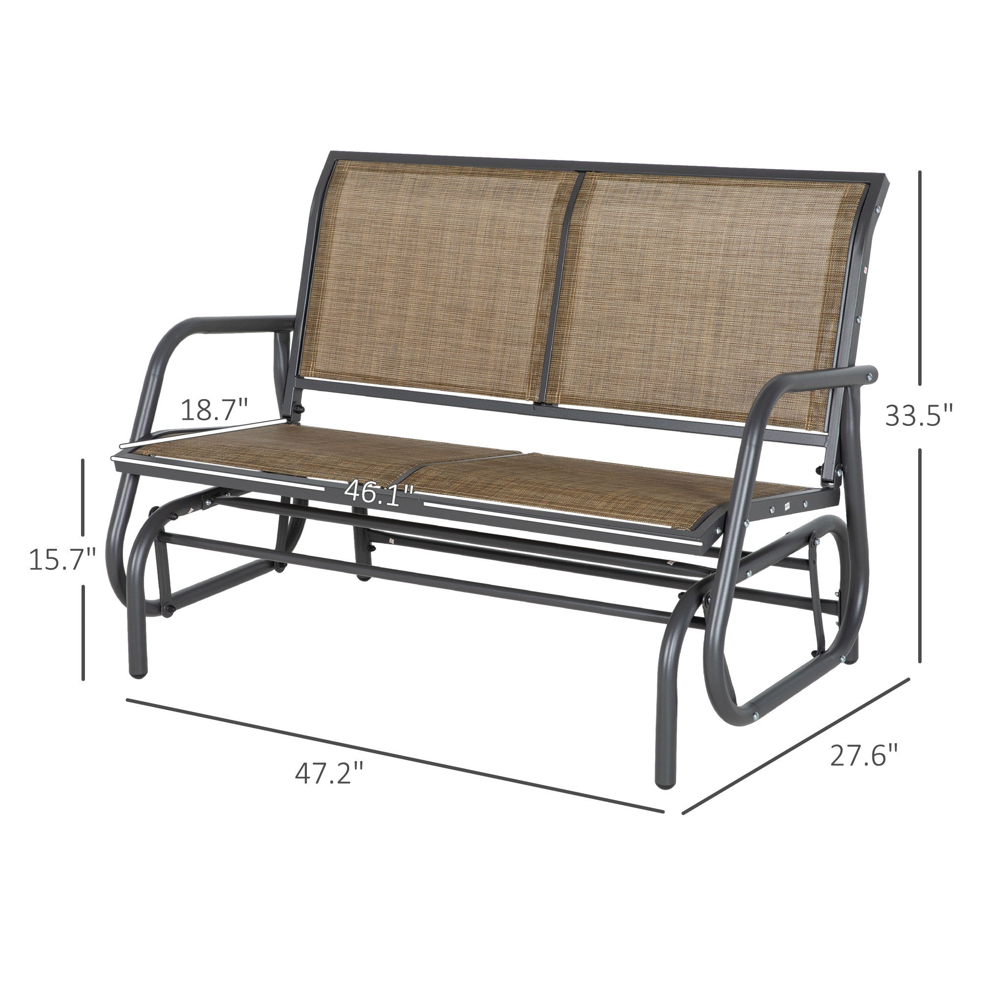 Outsunny 2-Person Outdoor Glider Bench, Patio Double Swing Rocking Chair Loveseat w/Powder Coated Steel Frame for Backyard Garden Porch, Light Mixed Brown