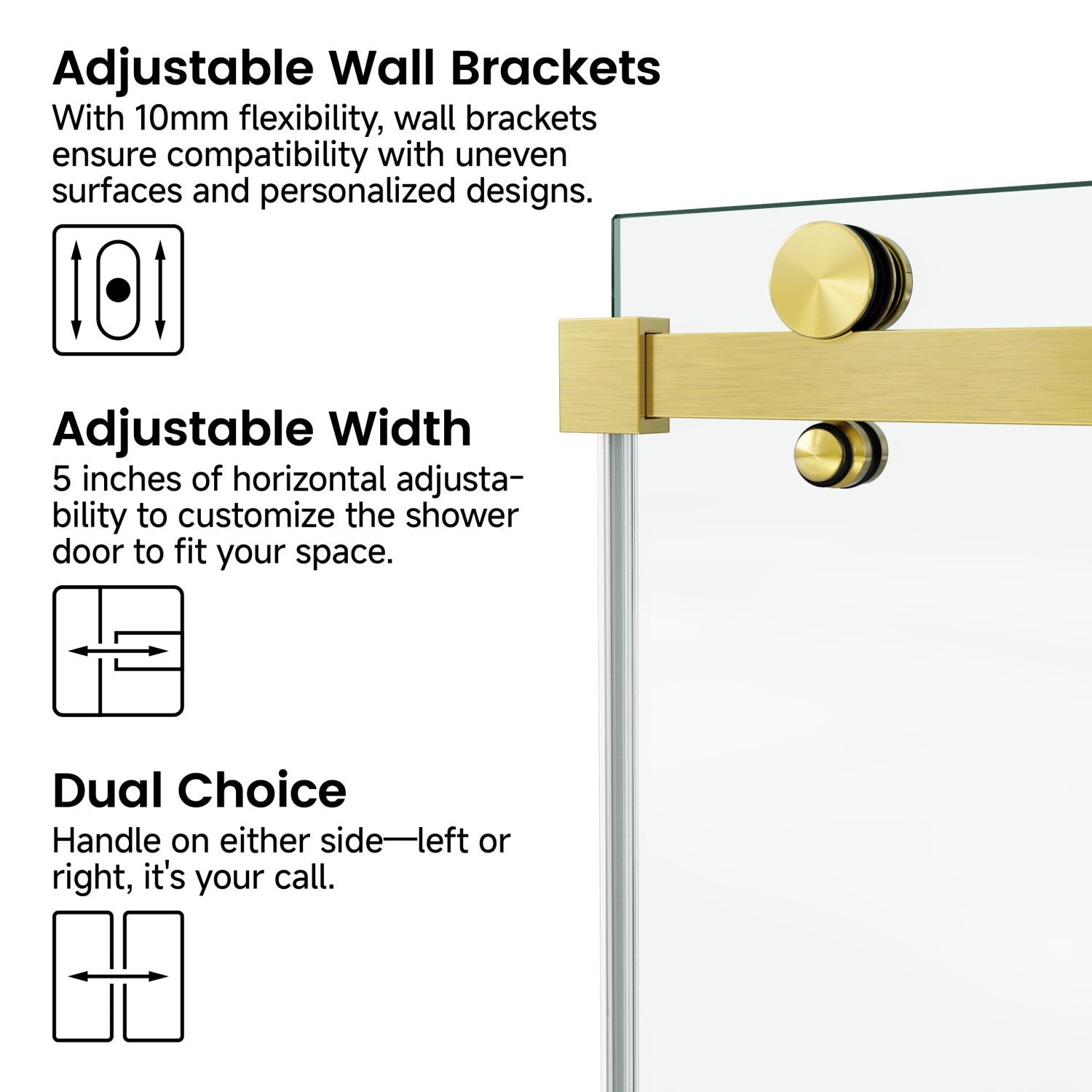 48 x 76 in Fixed and Sliding Square-Tube Shower Door - 48 x 76 in / Brushed Gold view 5