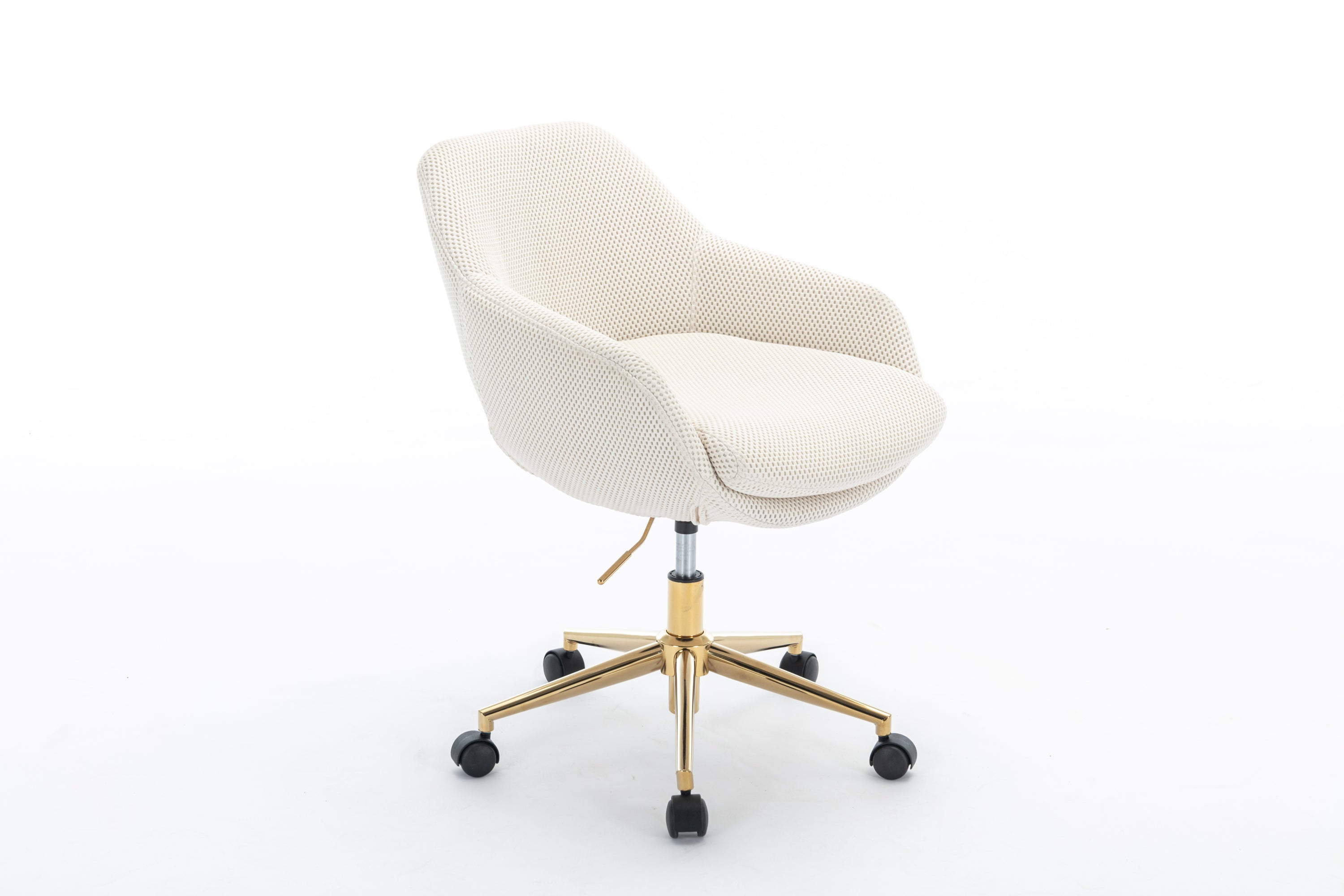 046-Mesh Fabric Home Office 360°Swivel Chair Adjustable Height With Gold Metal Base,Beige