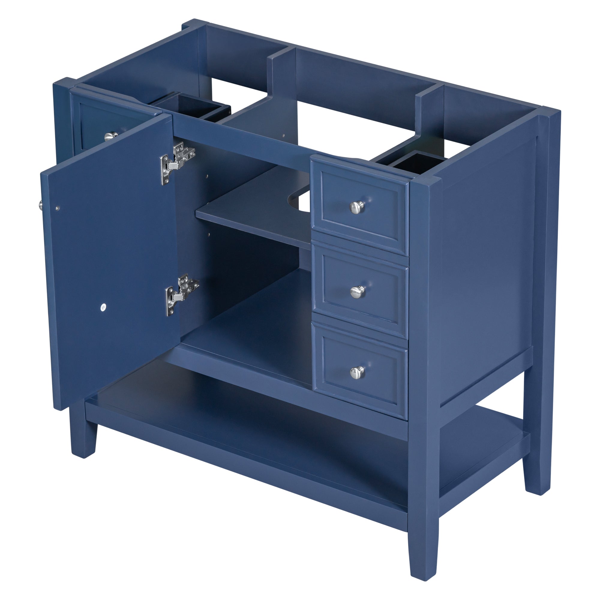 36" Bathroom Vanity without Sink, Cabinet Base Only, One Cabinet and three Drawers, Blue