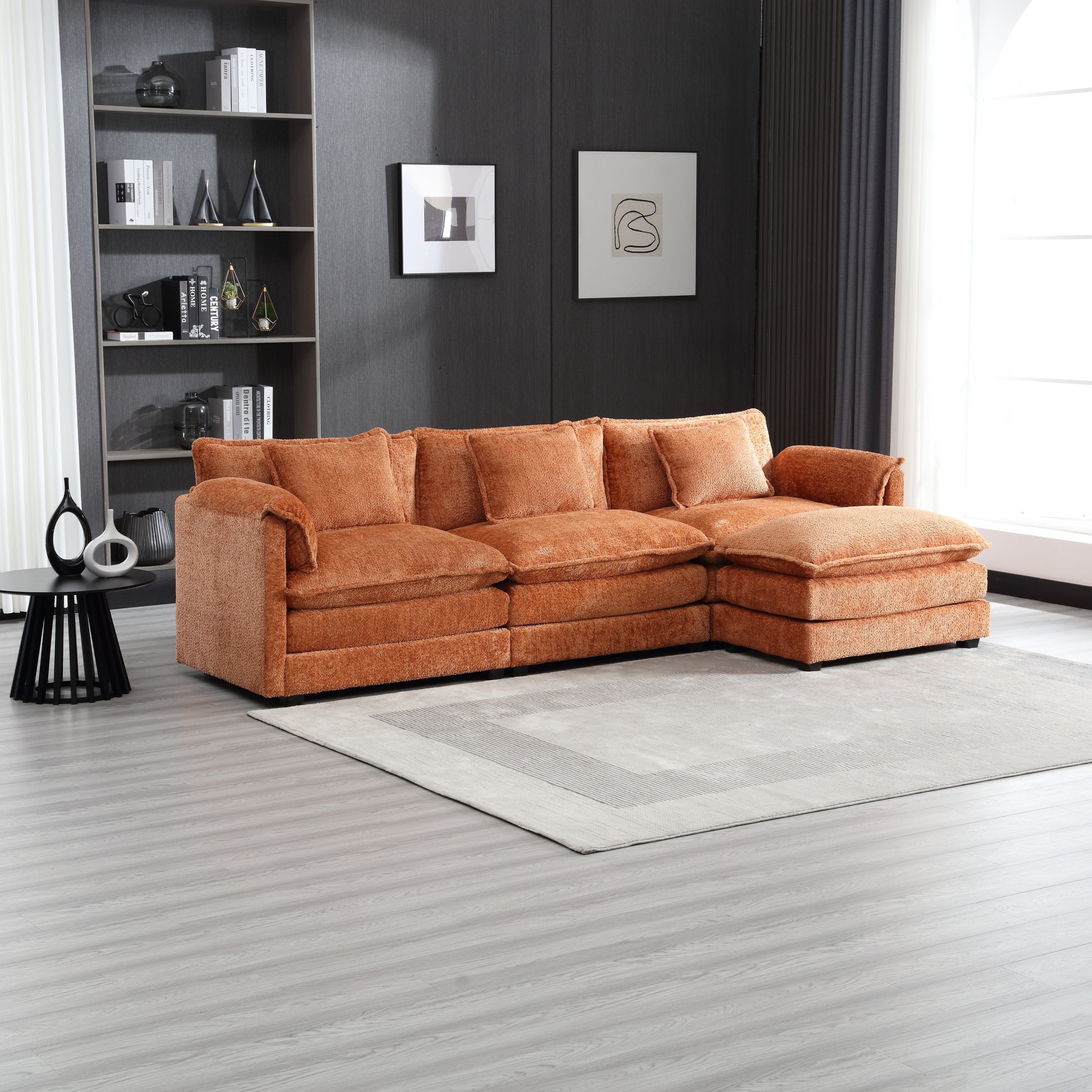 Modern Large boucle Fabric L-Shape Sectional Chenille fabric, movable pedals, detachable armrests, oversized three-seat Sofa