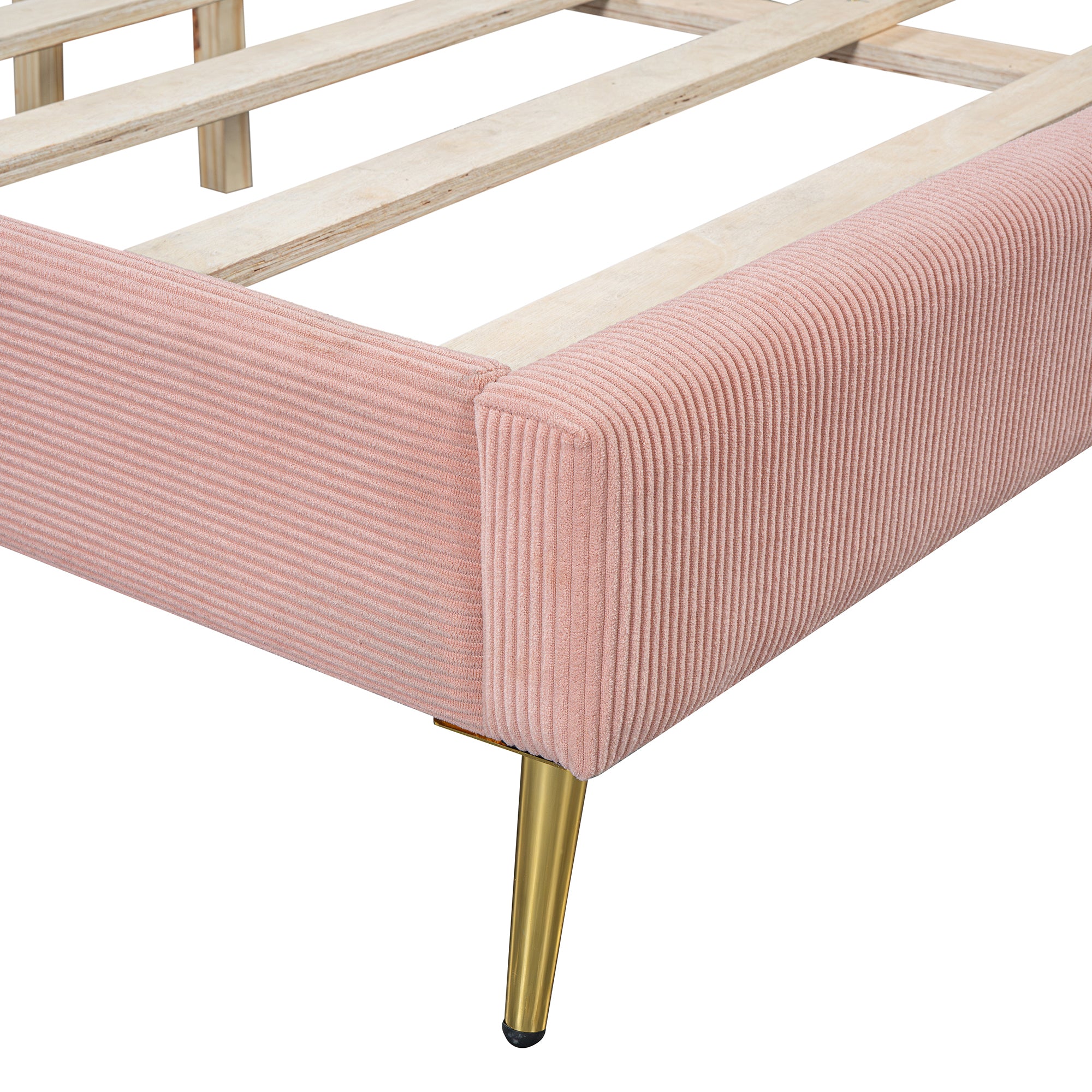 Queen Size Corduroy Platform Bed with Metal Legs, Pink(old sku:WF300238AAH)