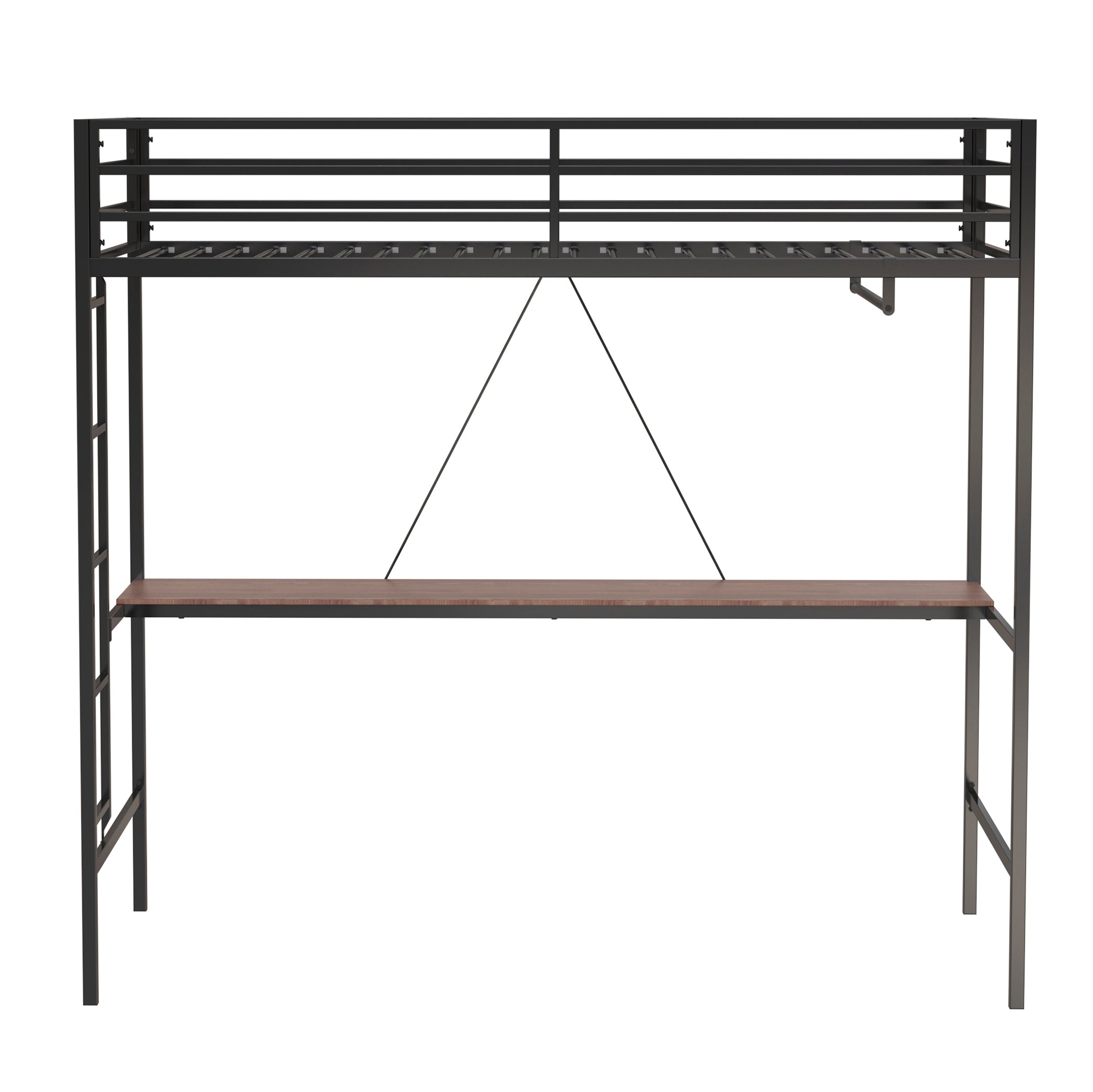 Adam Sturdy Twin Loft Bunk Black with Cinnamon Wood Desk and Closet Rod for Adult and Kids, and Easy Climbing with Sturdy Ladder, Space Saving