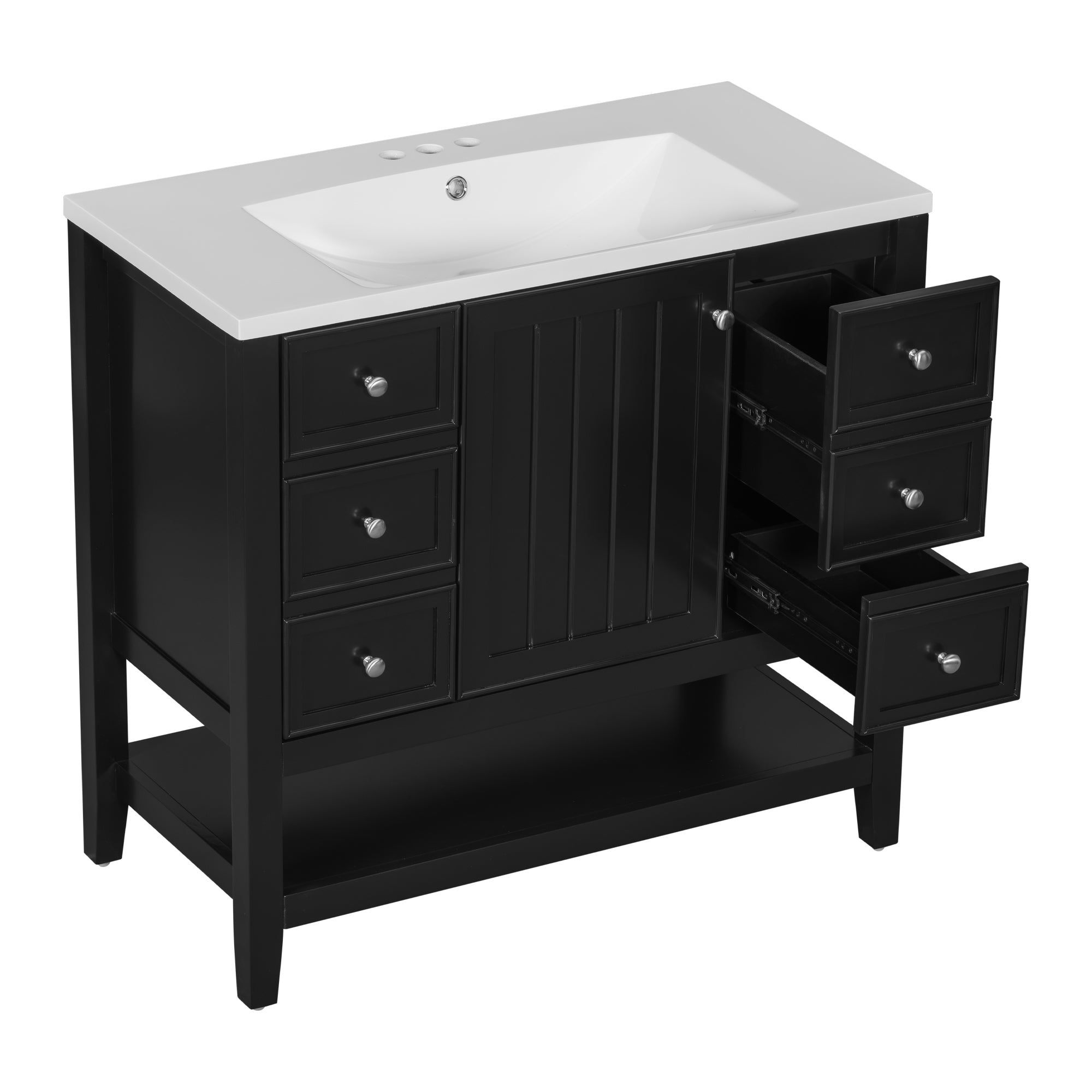 36" Bathroom Vanity with Sink Combo, One Cabinet and Three Drawers, Solid Wood and MDF Board, Black (Old Sku:SY999505AAB)