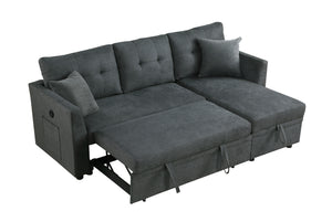 L-shaped sectional sofa bed with reversible storage chaise, front view