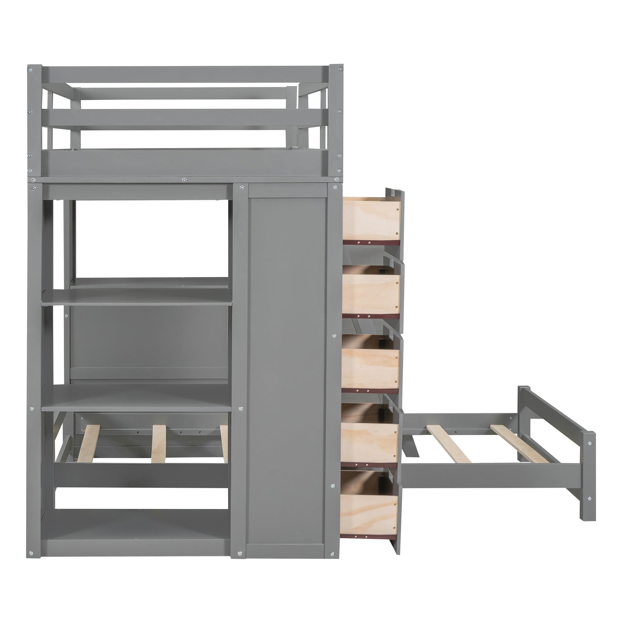 Twin over Twin Bunk Bed with LED Light and USB Ports, Gray