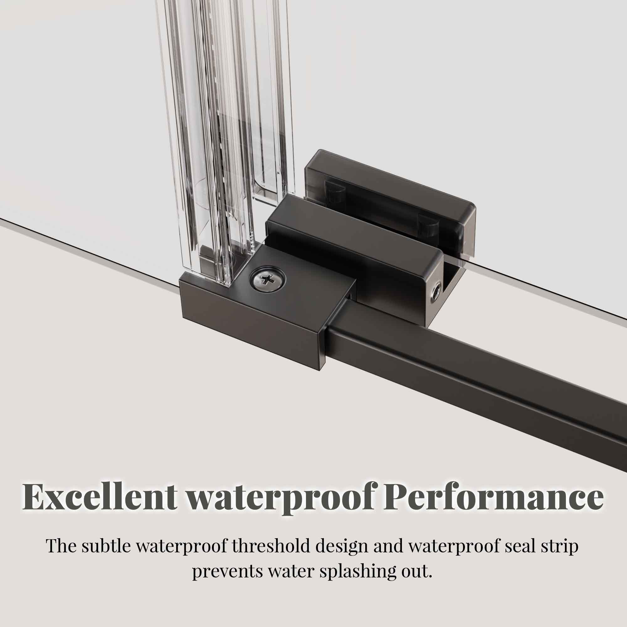56-60 x 76 in Frameless Single Sliding Shower Door with Towel Rail - 56-60 x 76 in / Matte Black / Without Soft-Close view 3