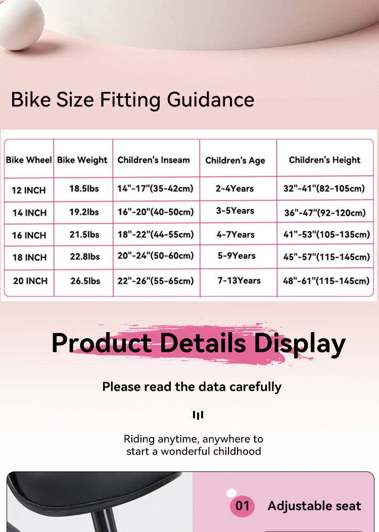 FKZNPJ 16 inch sporty kids bike with training wheels and stand Adjustable saddle Suitable for boys and girls aged 4-8 years tall Height 41-46 inches Available in a variety of colors