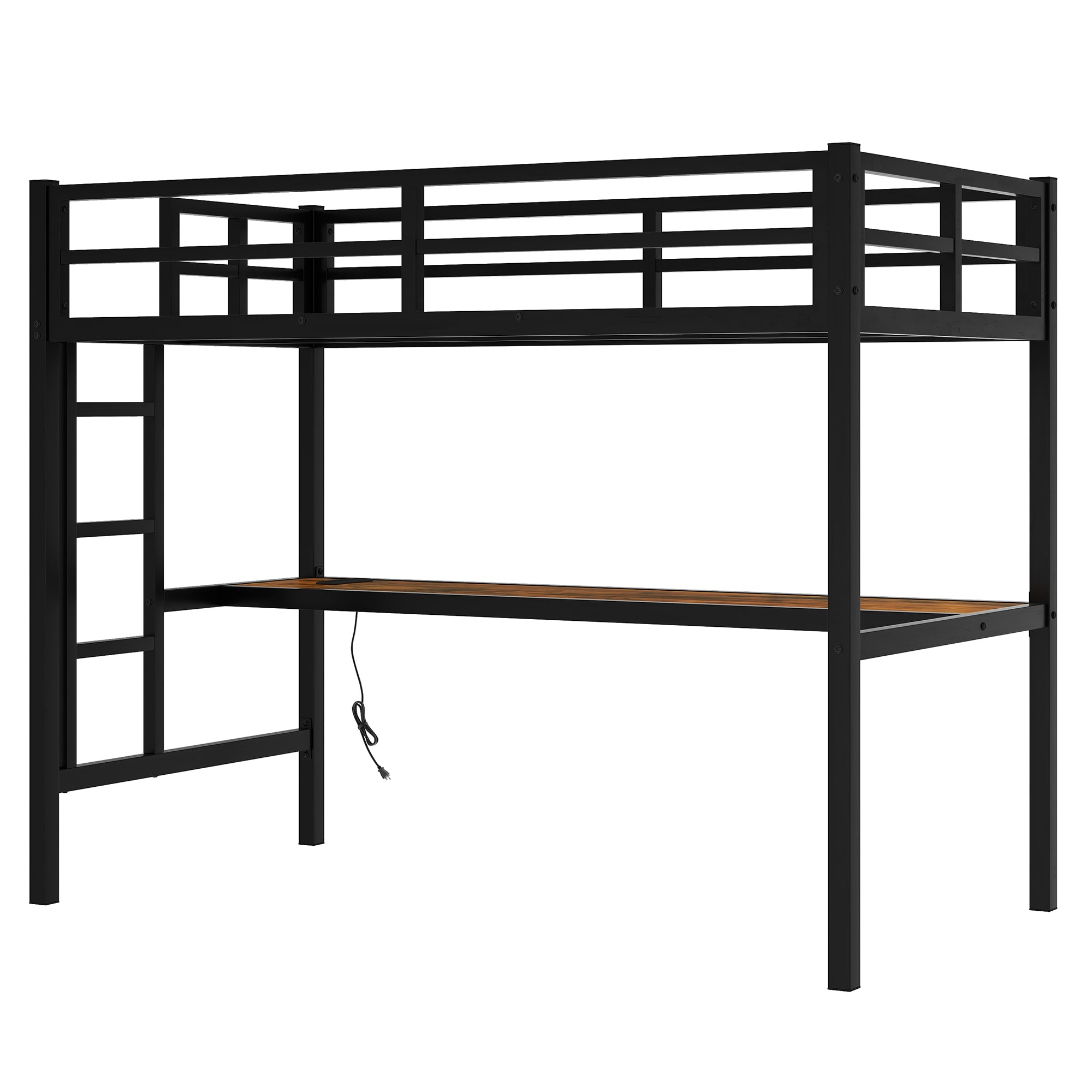 Metal Twin XL Size Loft Bed  with Power Outlet and LED Lighted, Space-Saving, Noise Reduced, Black