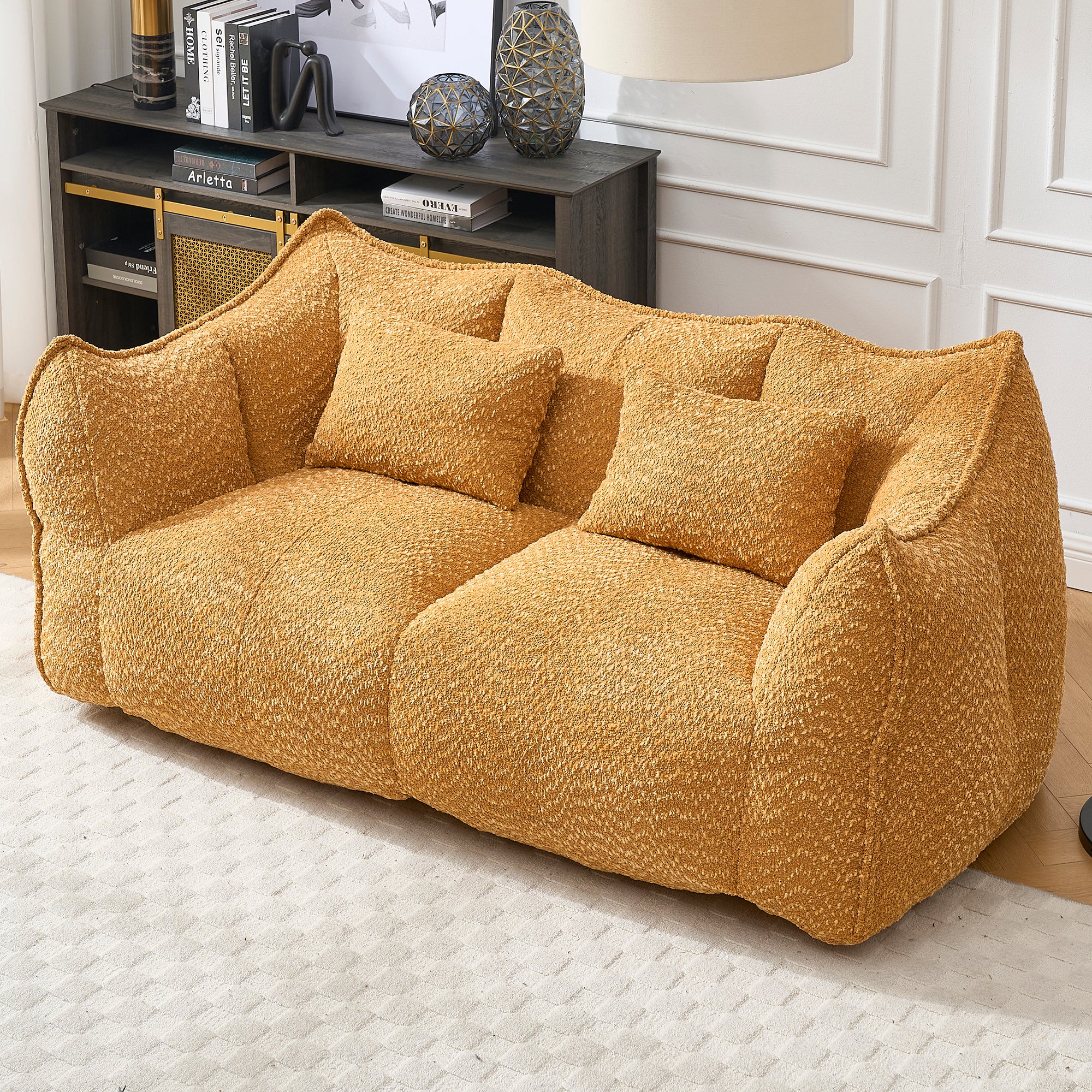 Square foam beanbag recliner sofa for two, reclined position