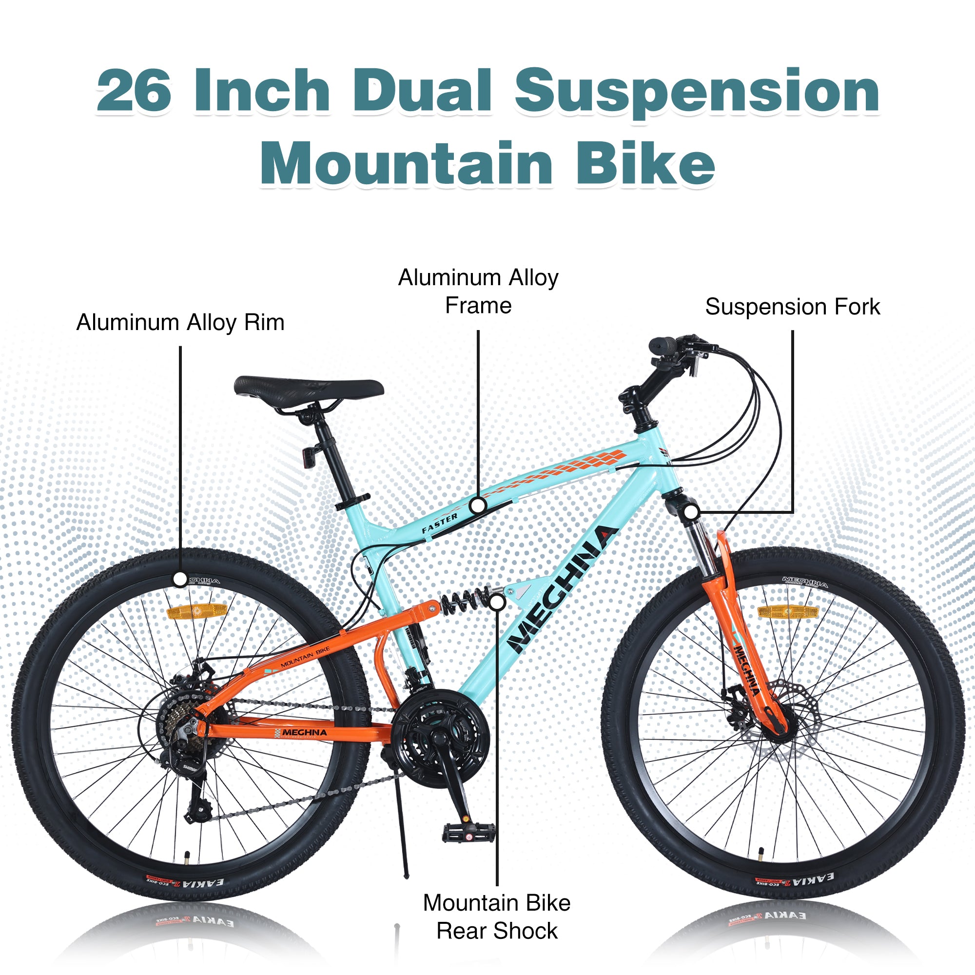 26 inch Mountain Bike  21-Speed Dual Suspension Aluminum Alloy Frame For Men and Women's Bike