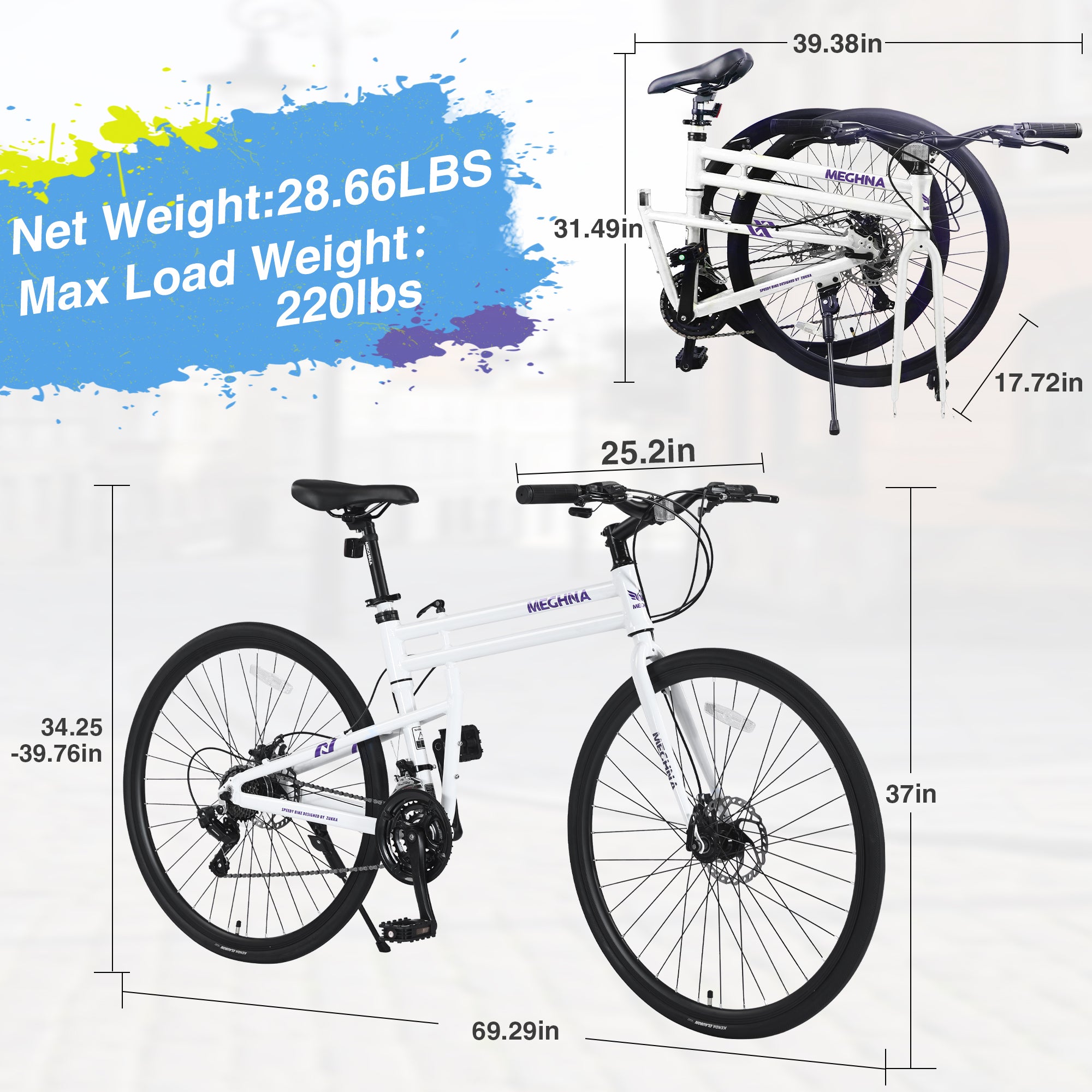 21 Speed  Folding Hybrid bike Disc Brake 700C Road Bike For men women's City Bicycle