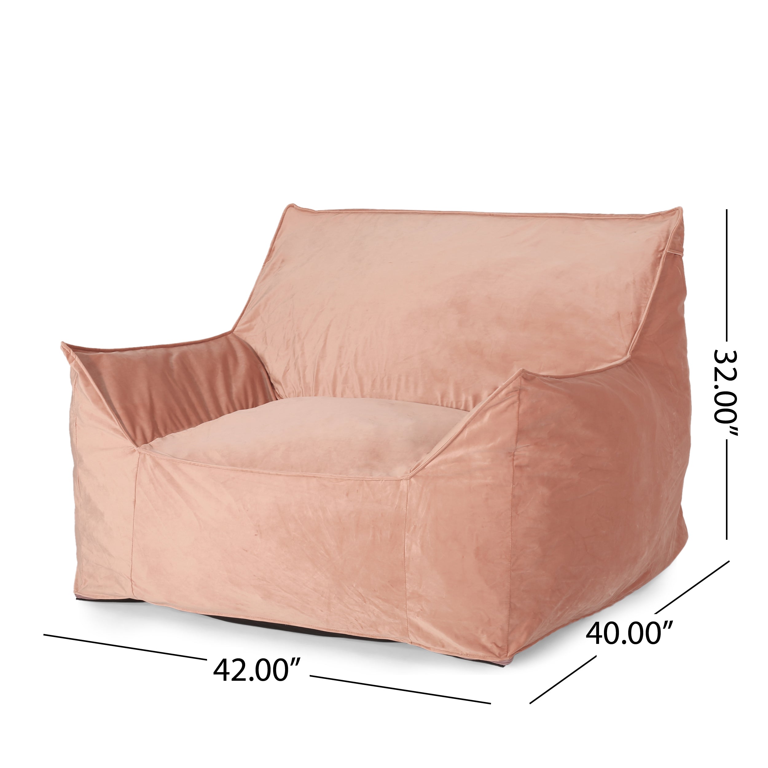 Allea Velveteen Bean Bag Chair with Armrests, Pink