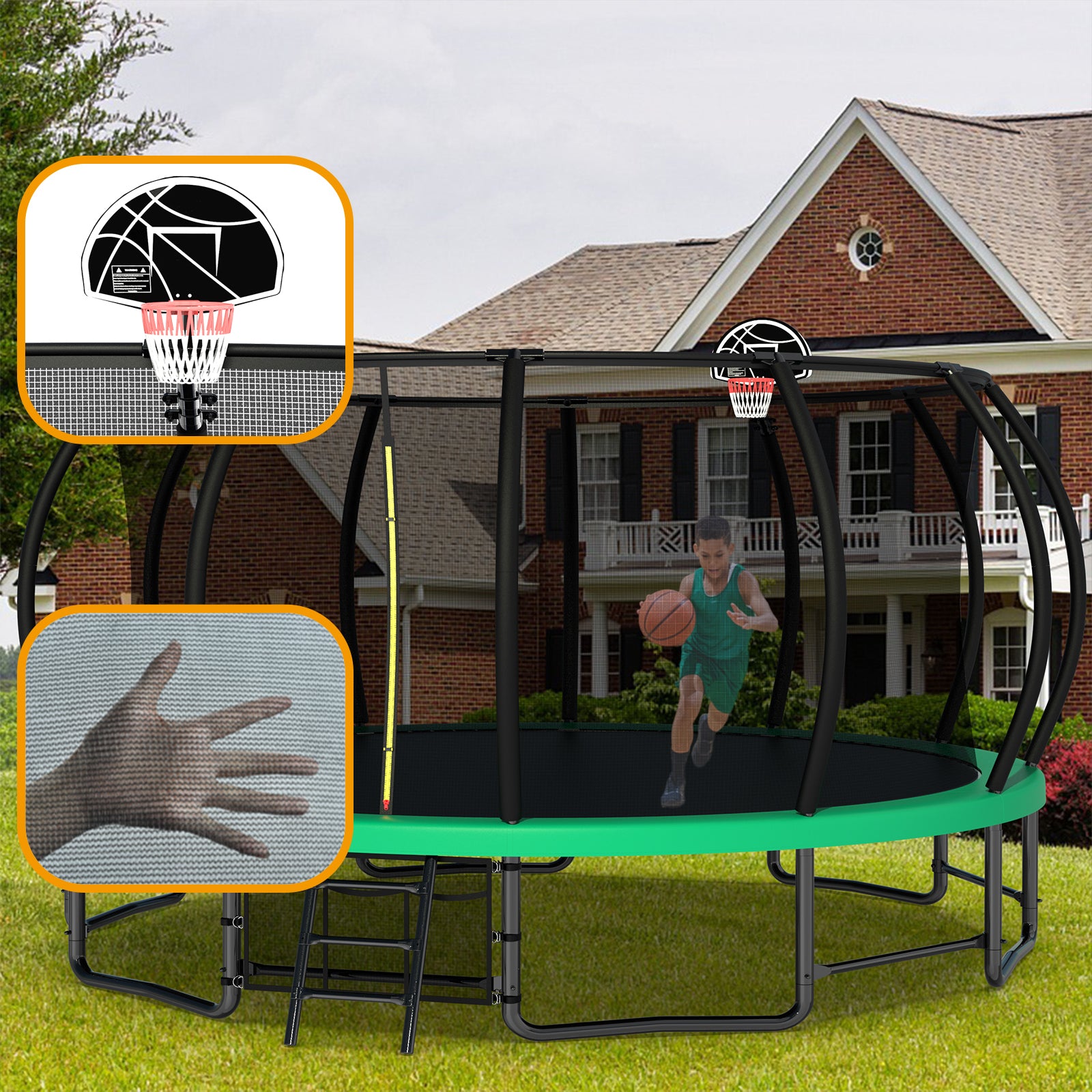 16FT Outdoor Trampoline for Kids and Adults, Pumpkin Trampolines with Curved Poles,Heavy Duty Trampoline Anti-Rust Coating ASTM Approval