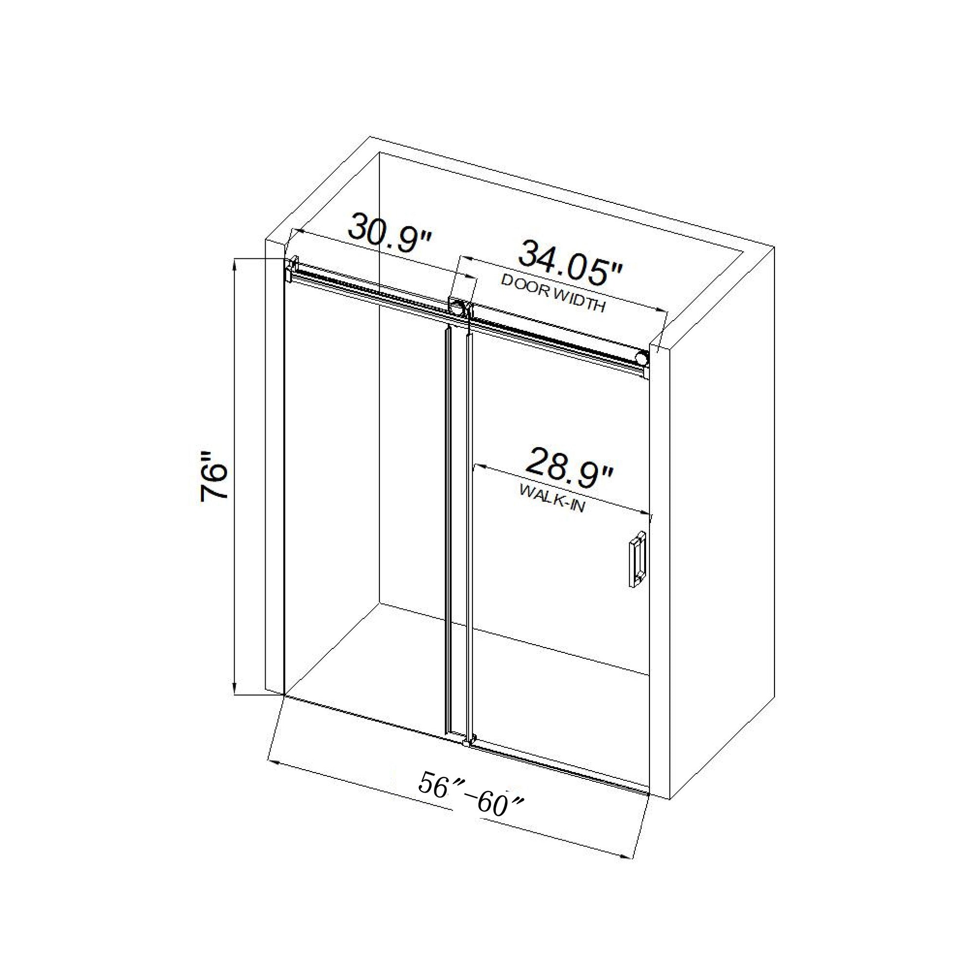 50-60"W x 76"H Single Sliding Frameless Shower Door in Matte Black with Soft-Closing with 3/8 Inch Clear Glass