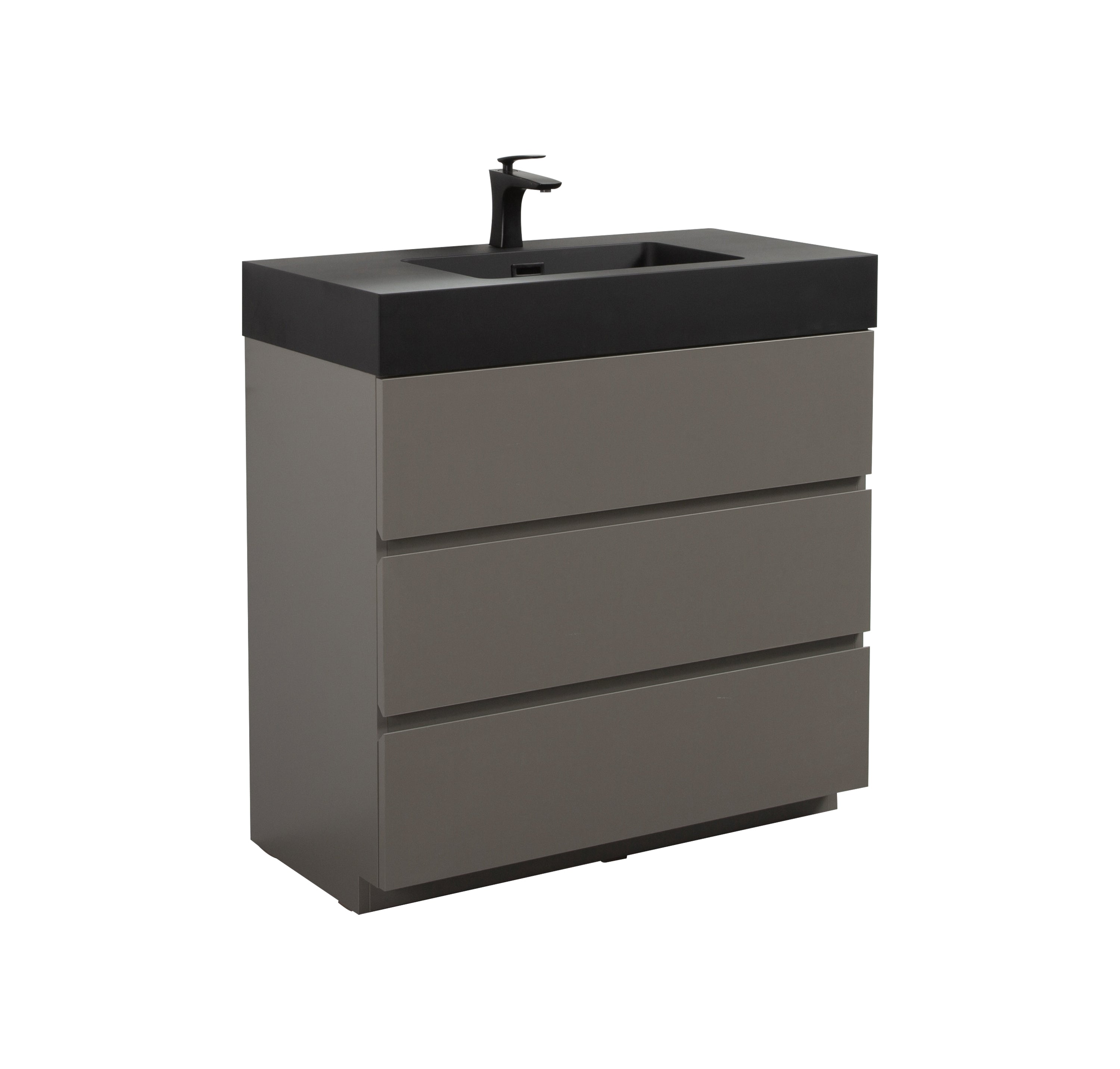 Alice 36" Gray Bathroom Vanity with Sink, Large Storage Freestanding Bathroom Vanity for Modern Bathroom, One-Piece Black Sink Basin without Drain and Faucet, Pre-assembled