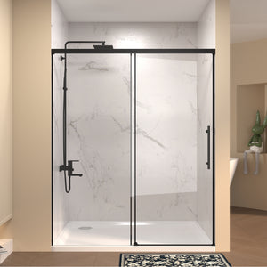 Frameless sliding shower door 60" W x 72" H matte black front view