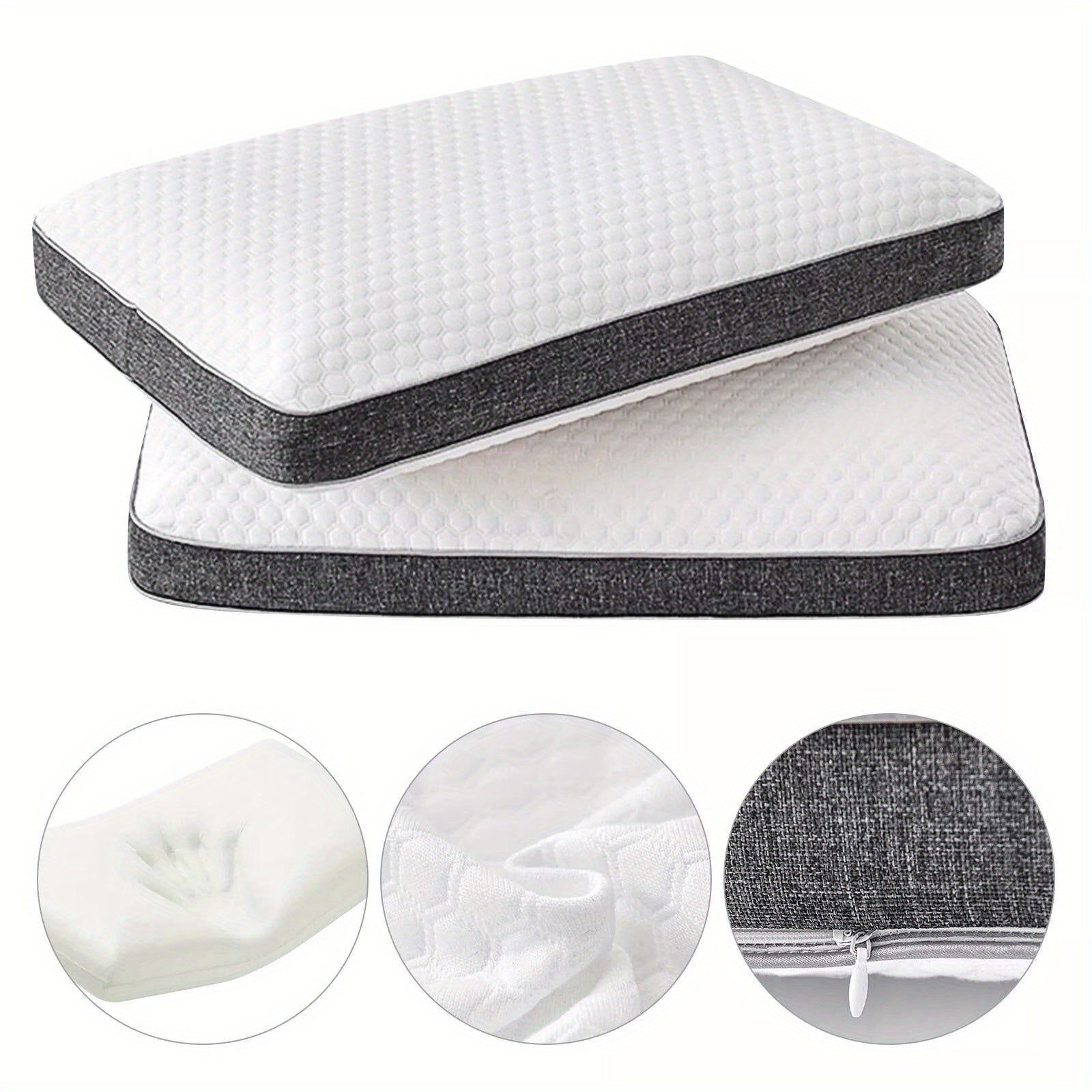 2 x Memory Foam Bed Pillow Orthopedic Neck Support Washable Cover Hypoallergenic