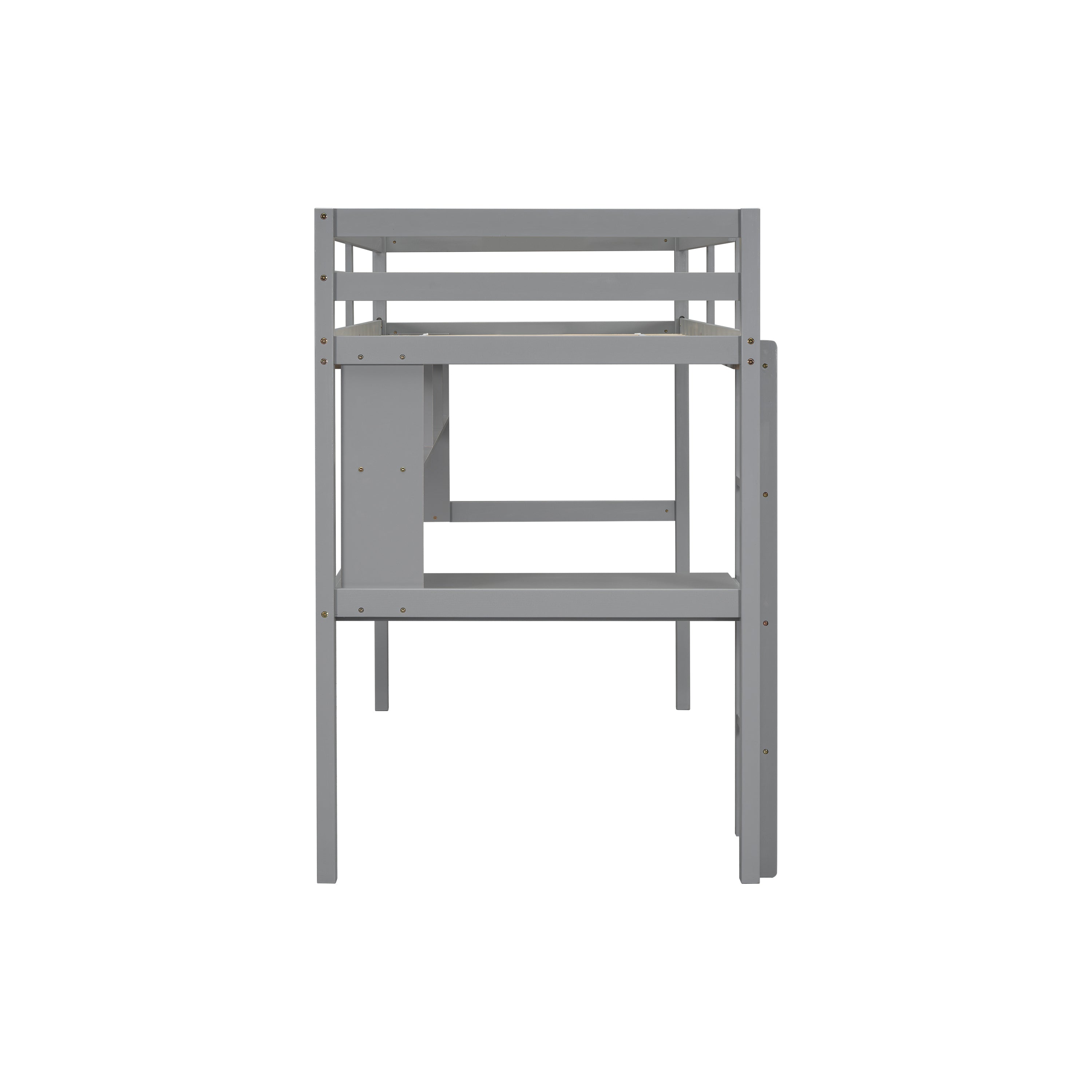 Twin Size Loft Bed with desk and shelves, Safety Guardrail and ladder,Grey