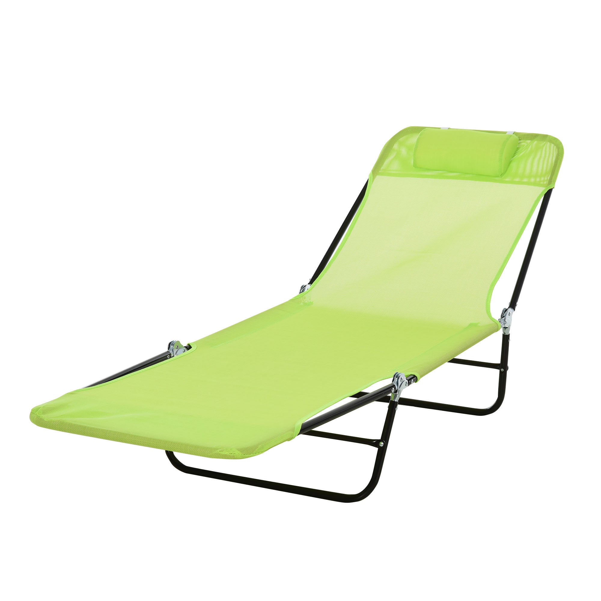 Outsunny Folding Chaise Lounge Chair, Pool Sun Tanning Chair, Outdoor Lounge Chair with Reclining Back, Breathable Mesh Seat, Headrest for Beach, Yard, Patio, Green