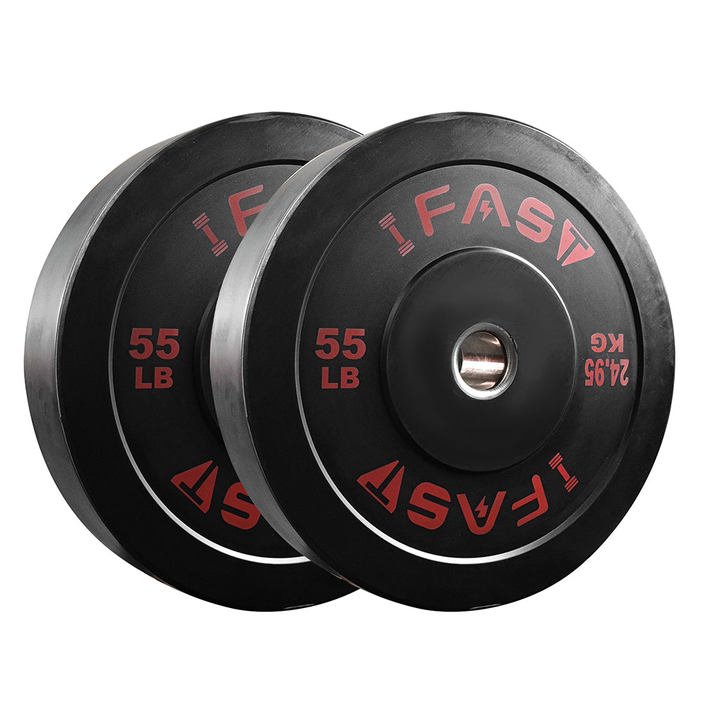 Olympic Bumper Weight Plates, Rubber Plate with 2-Inch Steel Insert Rubberized Weightlifting Barbell Plates 55LB, Pairs or Sets