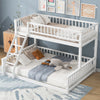 Twin XL over Queen white bunk bed with ladder and guardrails, full view