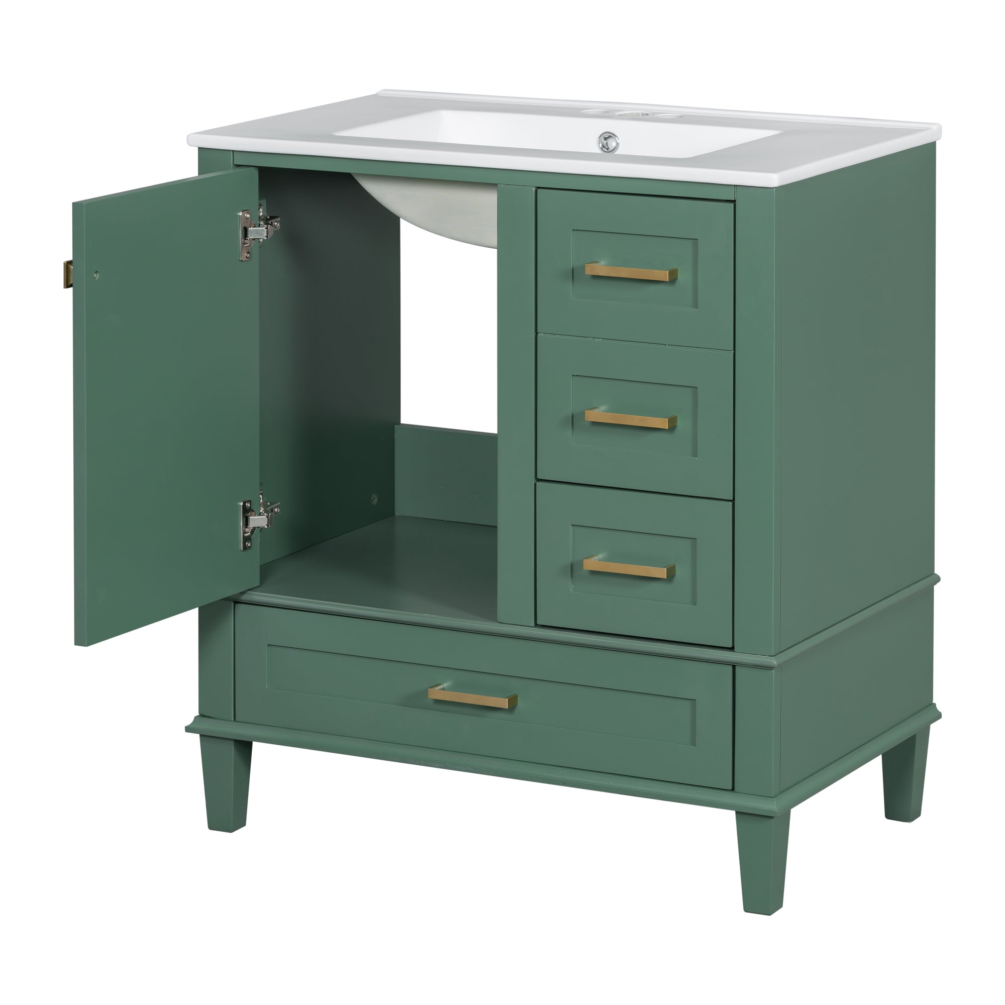 30" Bathroom Vanity in Green, Modern Bathroom Cabinet with Sink Combo Set, Bathroom Storage Cabinet with a Soft Closing Door and 3 Drawers, Solid Wood Frame