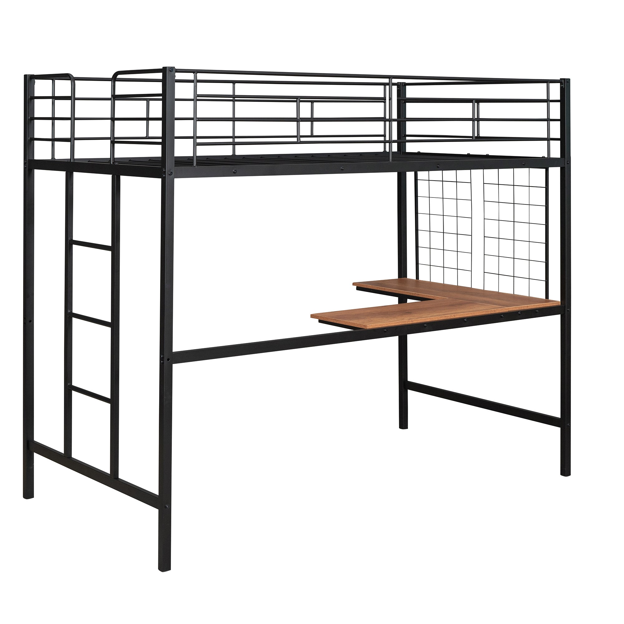 Twin Metal Loft Bed with Desk and Metal Grid,Black