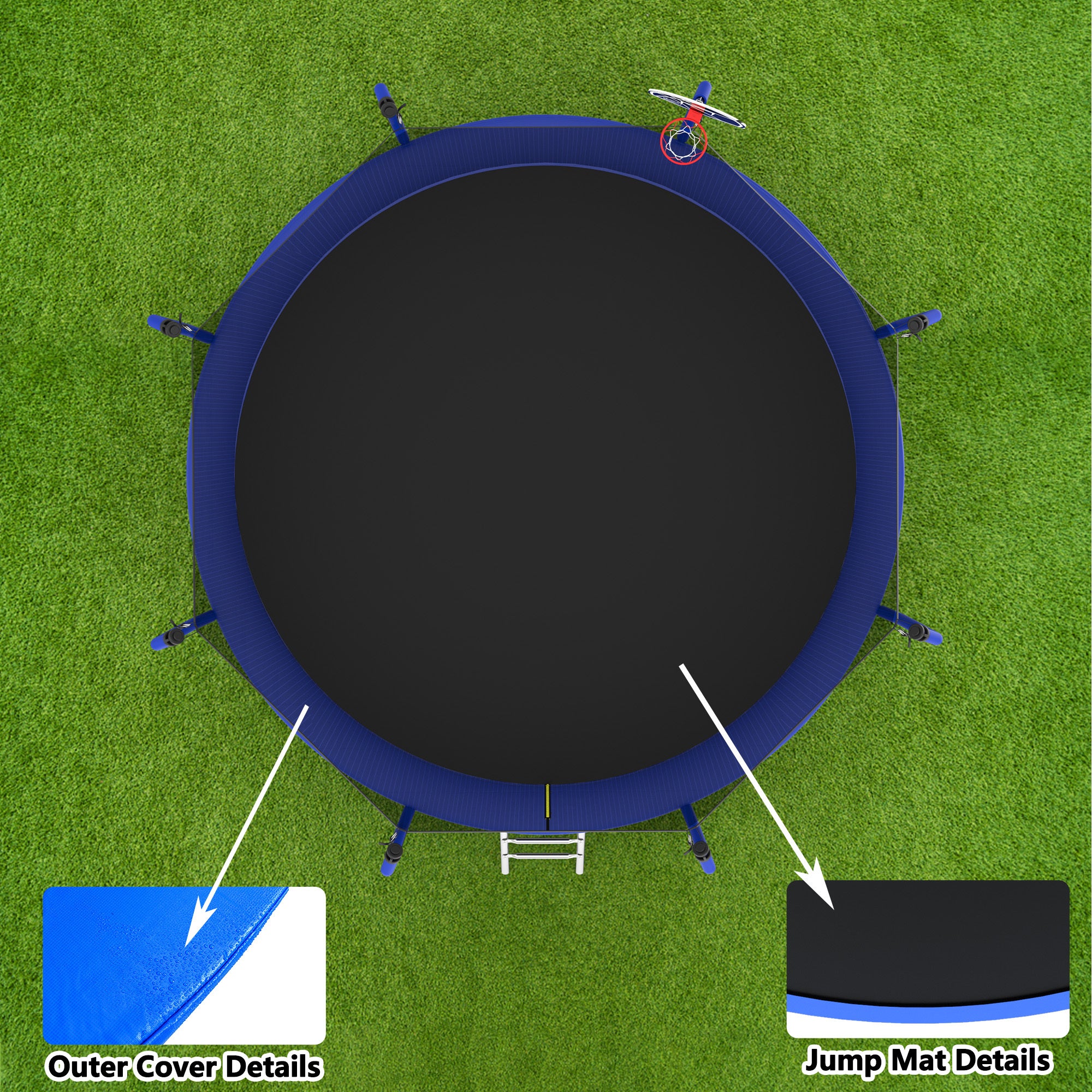 12FT Trampoline with Basketball Hoop,  ASTM Approved Reinforced Type Outdoor Trampoline with Enclosure Net