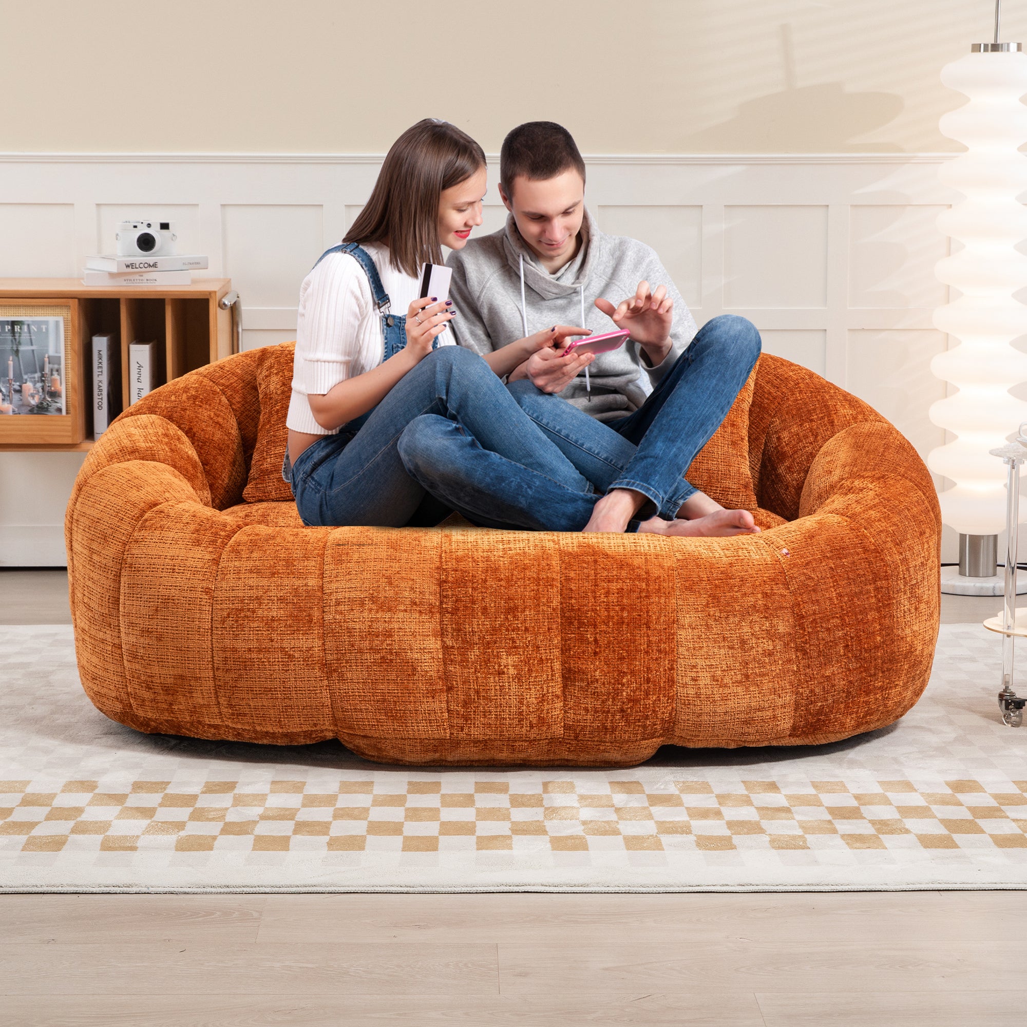 COOLMORE Bean Bag sofa Lazy Sofa Durable Comfort Lounger High Back Bean Bag Chair Couch for Adults and Kids, Indoor & Outdoor, Accent Floor Soft Lounge Chair  (Orange chenille)