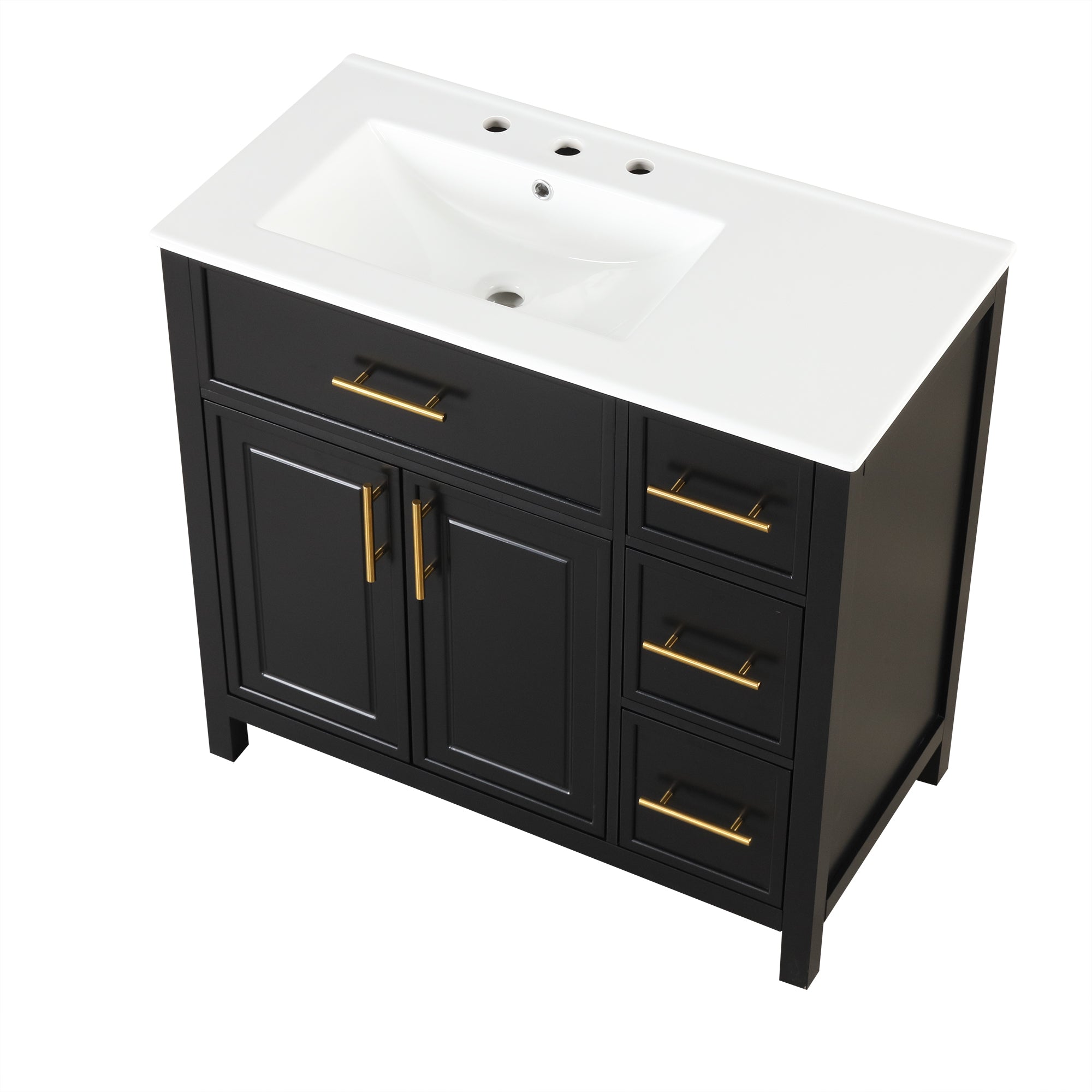 36" Bathroom Vanity with Sink Top, Bathroom Vanity Cabinet with Two Doors and Three Drawers, Solid Wood , MDF Boards ,One Package, Black