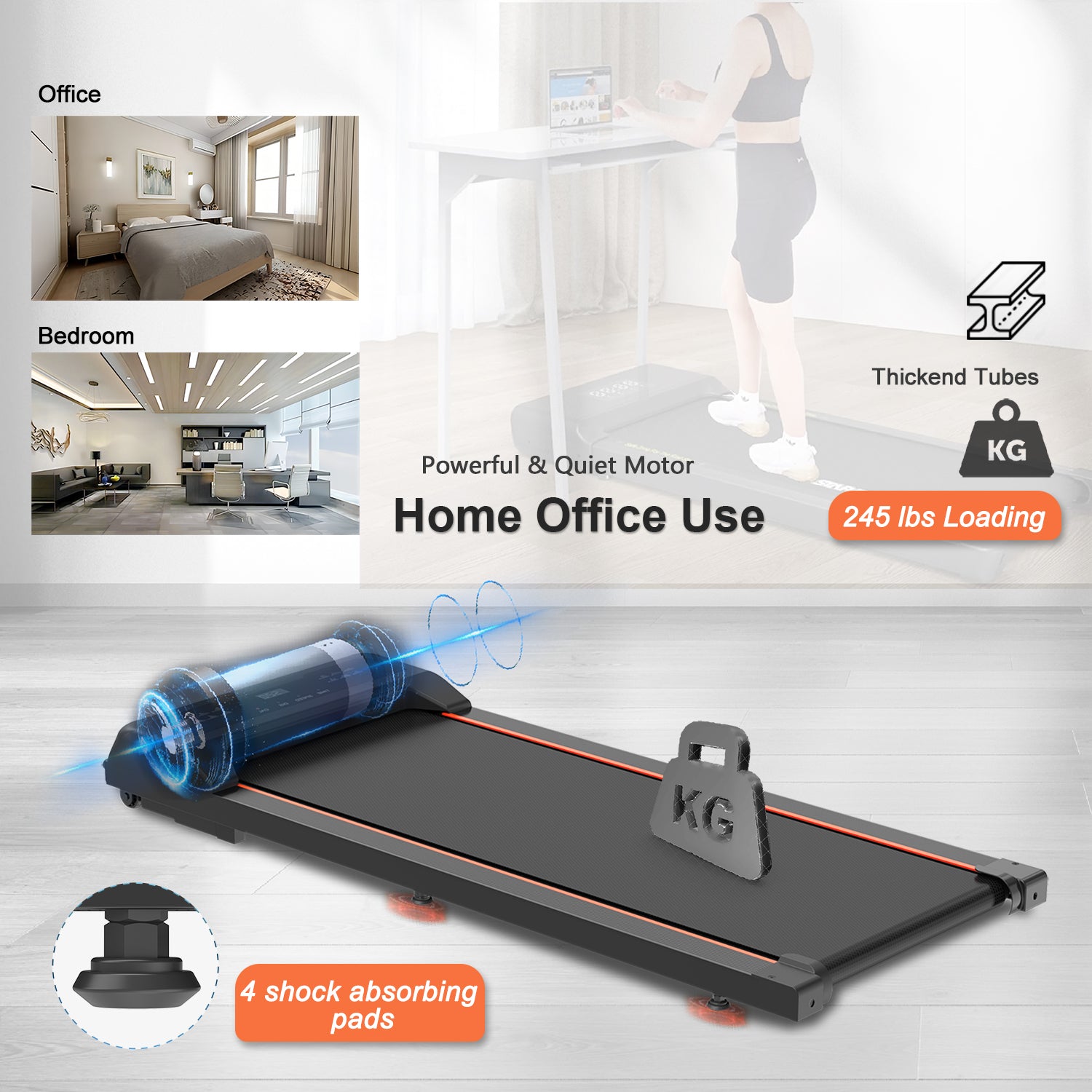 Walking Pad Under Desk Treadmill, LED Display and Remote Control Portable Treadmill for Home and Office, 2.5HP 265LBS