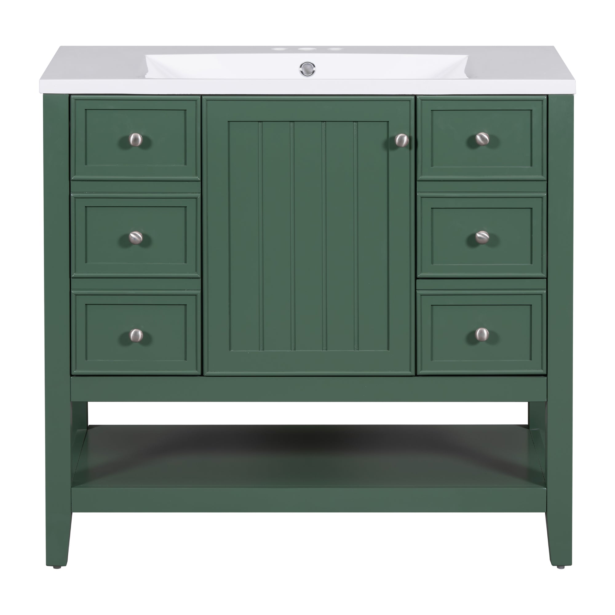 36" Bathroom Vanity with Sink Combo, One Cabinet and Three Drawers, Solid Wood and MDF Board, Green